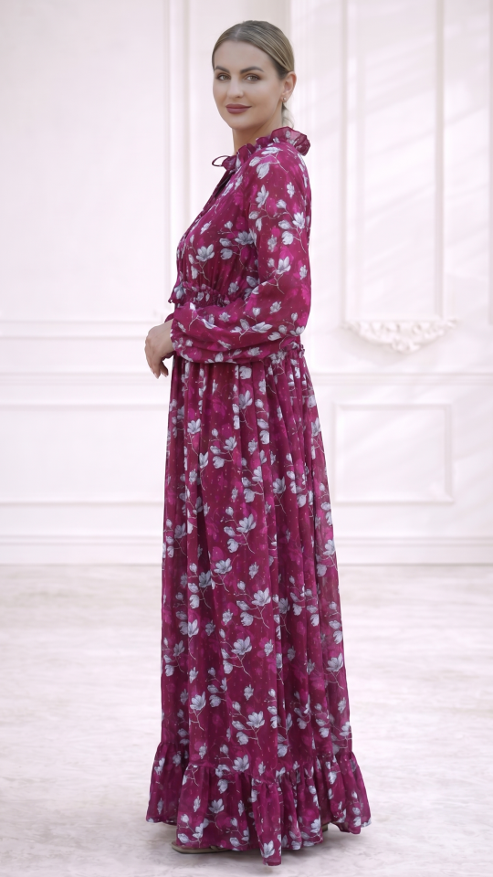 Elegant Modest Dress with Floral Print