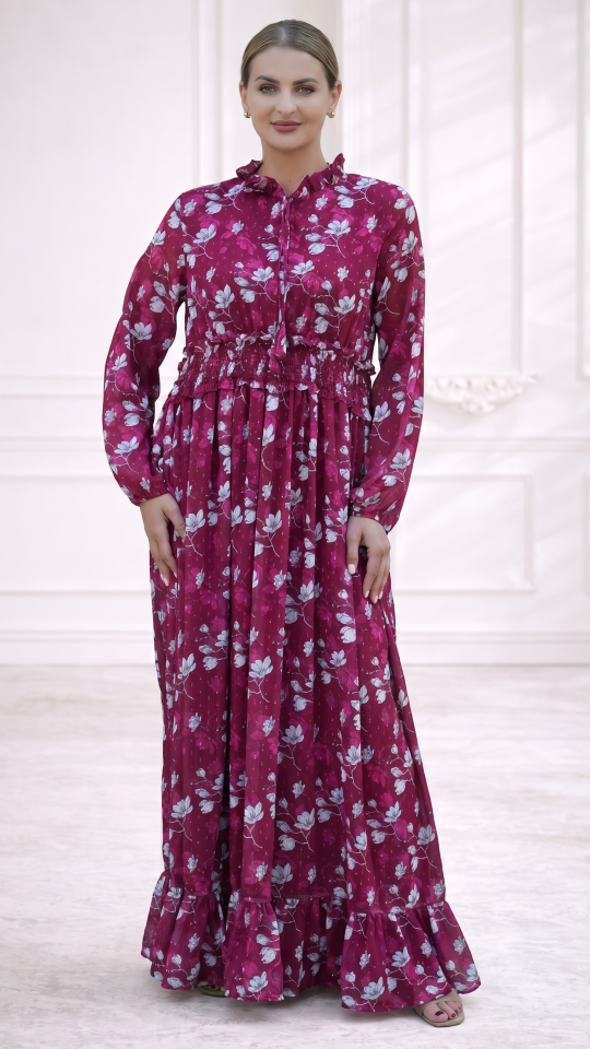 Elegant Modest Dress with Floral Print