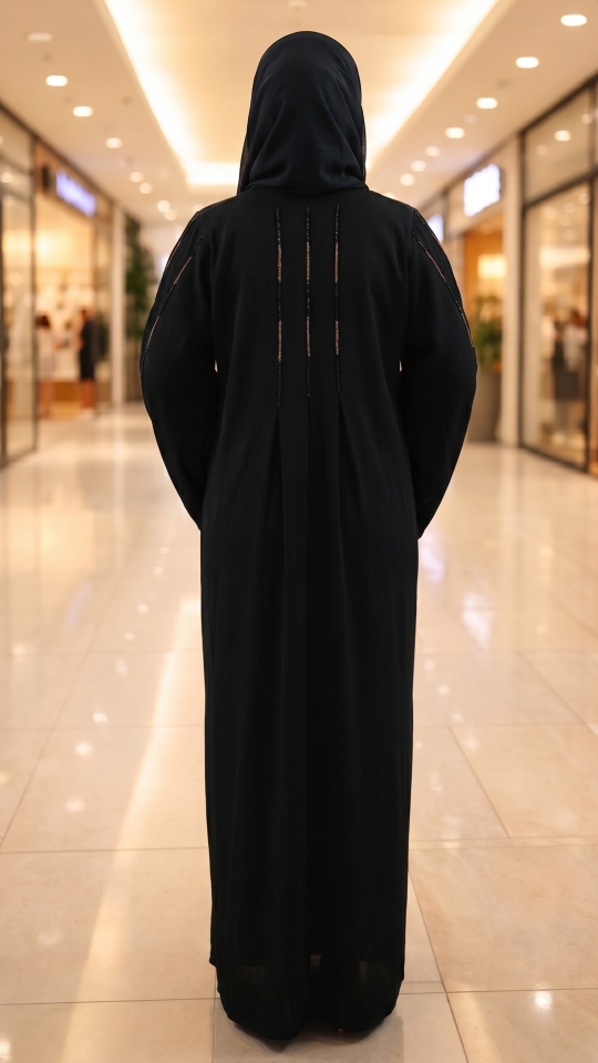 Black Zoom Abaya with Simple Handwork on the Sleeves and Back