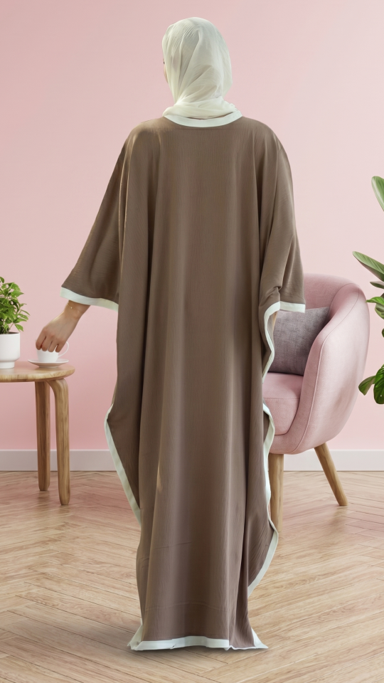 Wholesale Stylish Kaftan with a Floral Show Bow on the Front and OffWhite Band Work in Brown