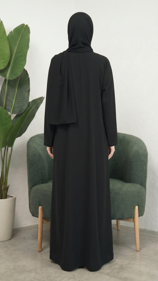 Off White and Black CEY Modest Dress with a Shrug and Black Show Buttons on the Front 