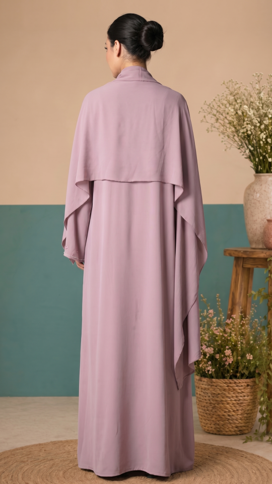 Elegant Attached Hijab Blush Pink Abaya with Handwork on the Sleeves