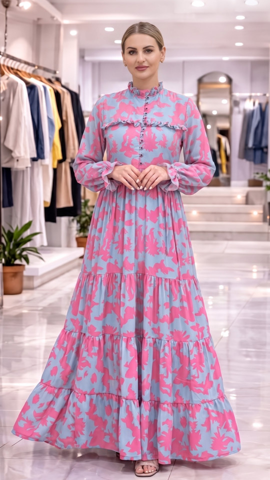 Modest Dress With Tropical Print
