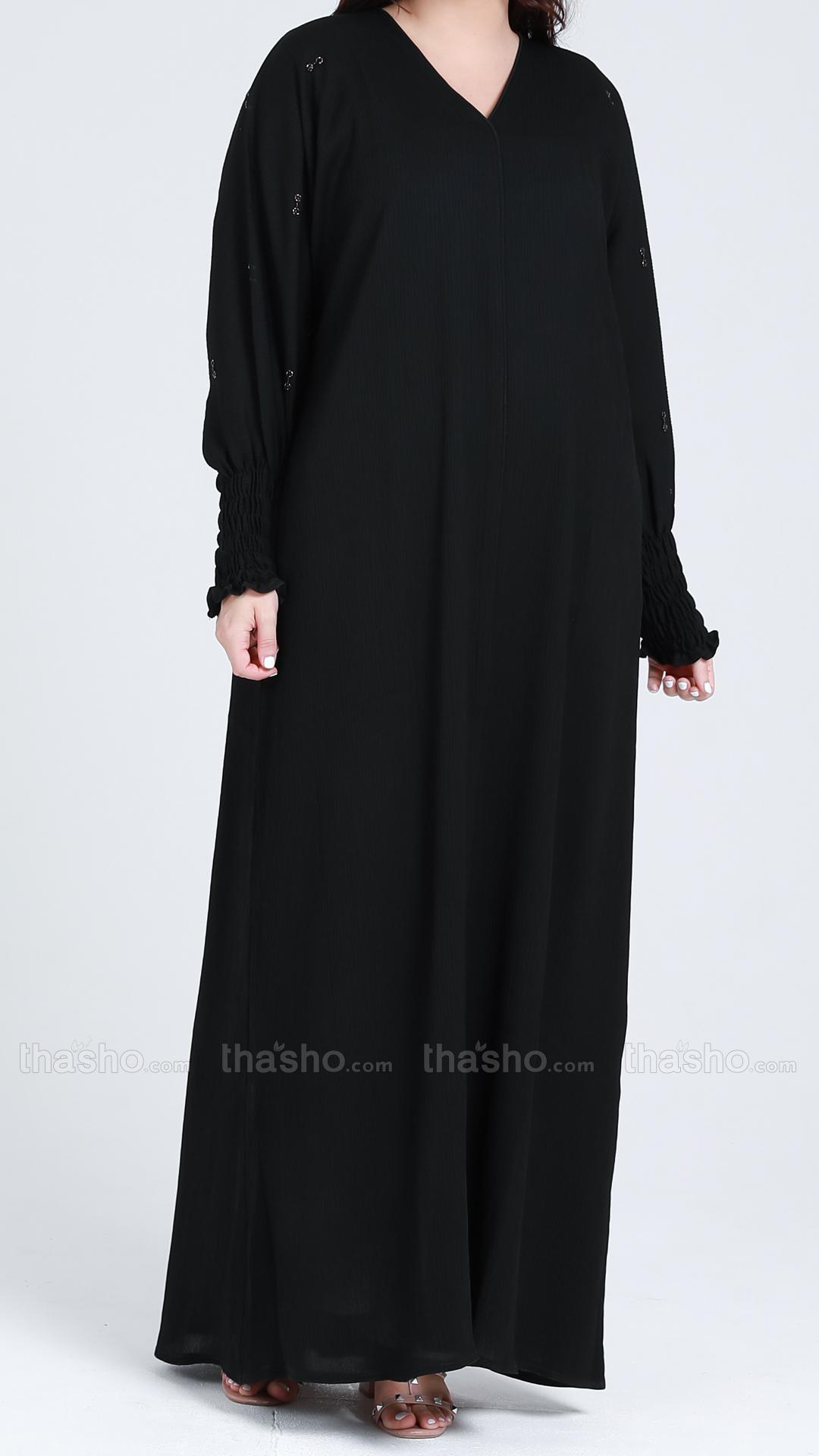 Black Abaya by Gulf Zoom with Handwork on Sleeve