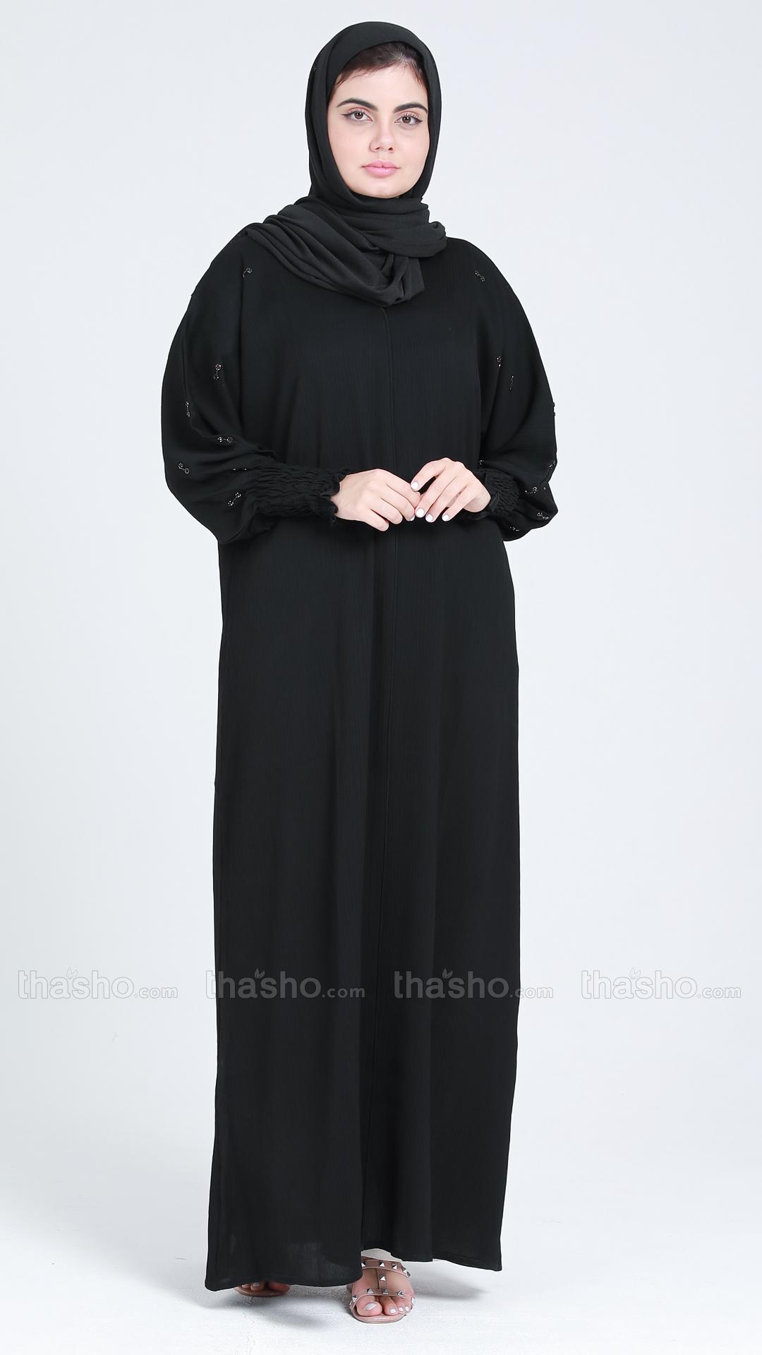 Black Abaya by Zoom with Handwork on Sleeve