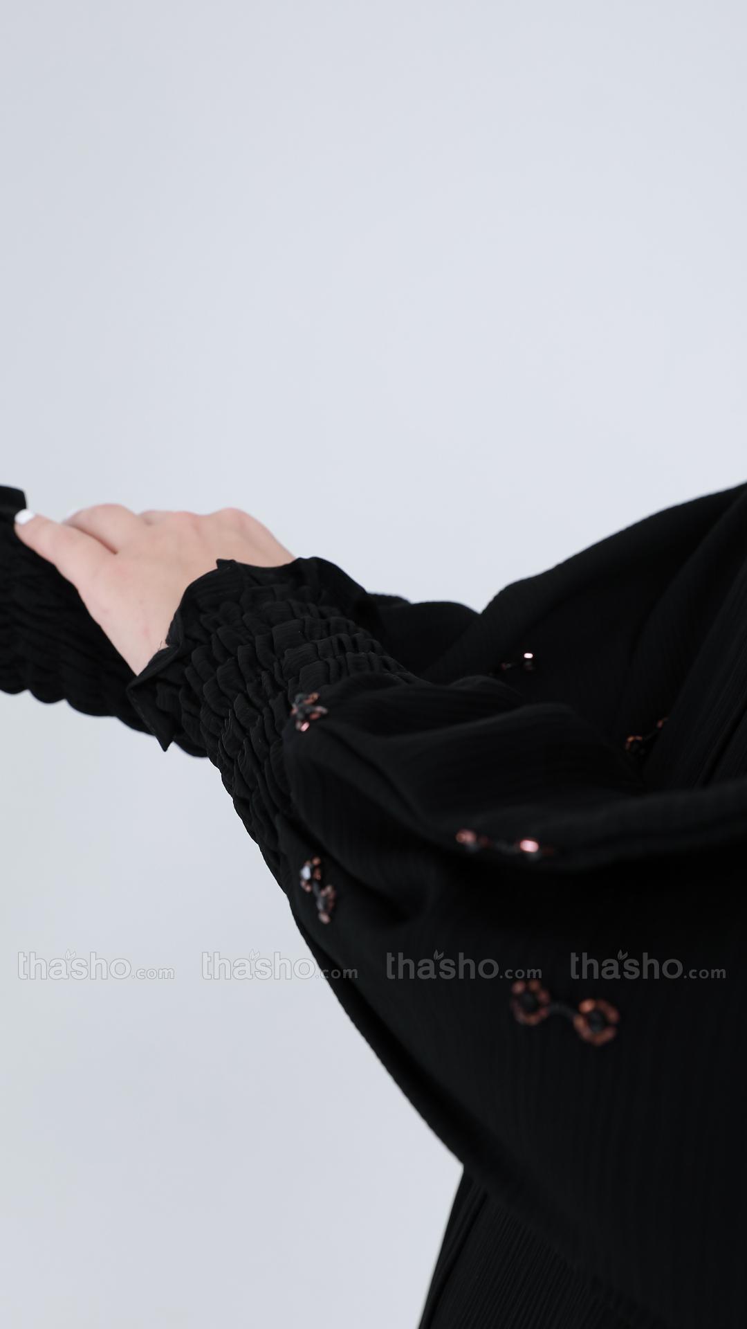 Black Abaya by Gulf Zoom with Handwork on Sleeve