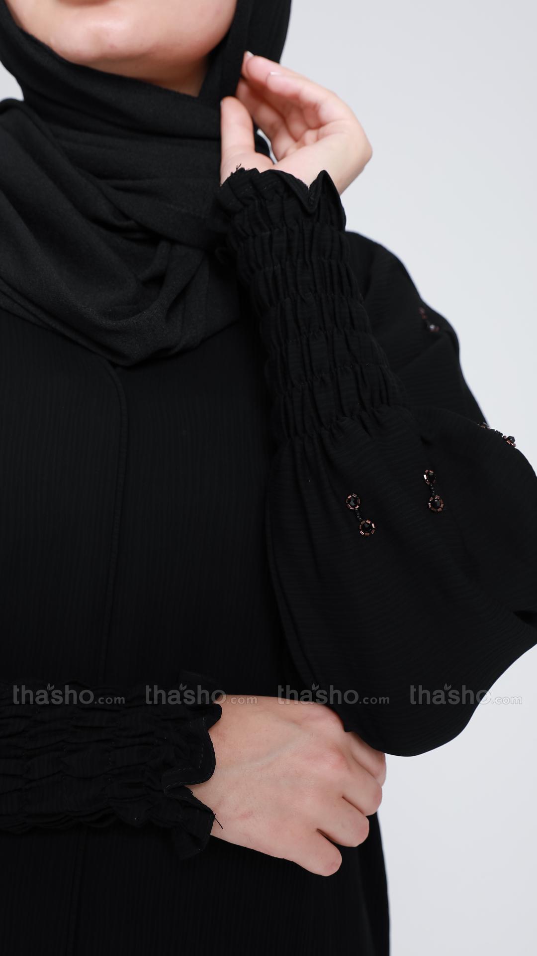 Black Abaya by Gulf Zoom with Handwork on Sleeve