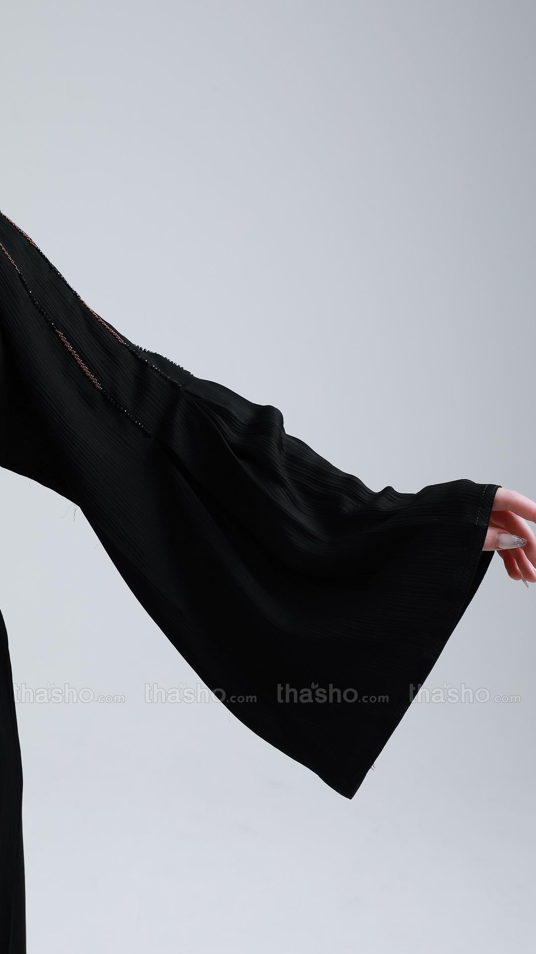 Black Abaya by Gulf Zoom with Simple Handwork on Sleeve