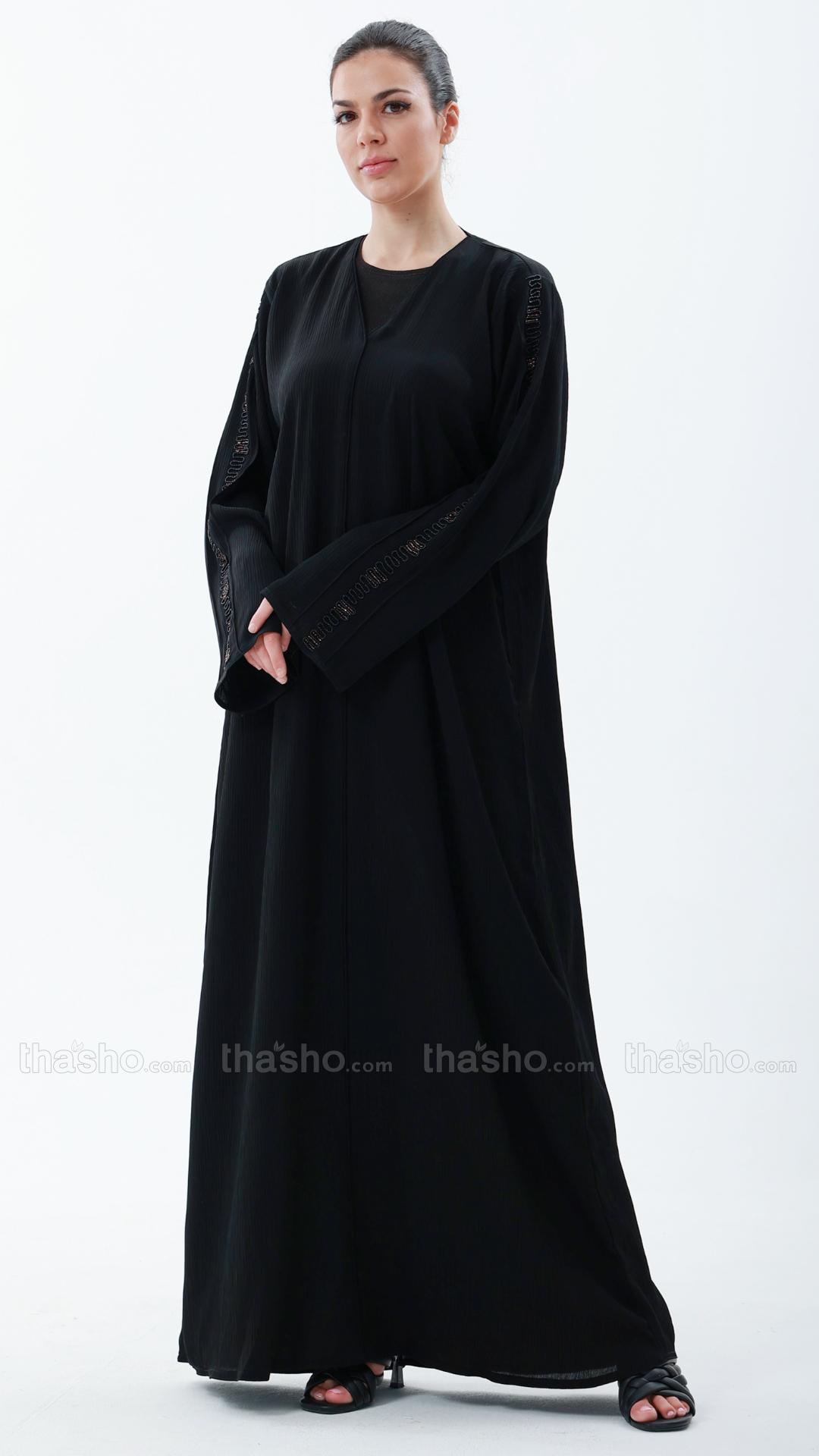 Elegant Black Zoom Abaya with Handwork on the Sleeves