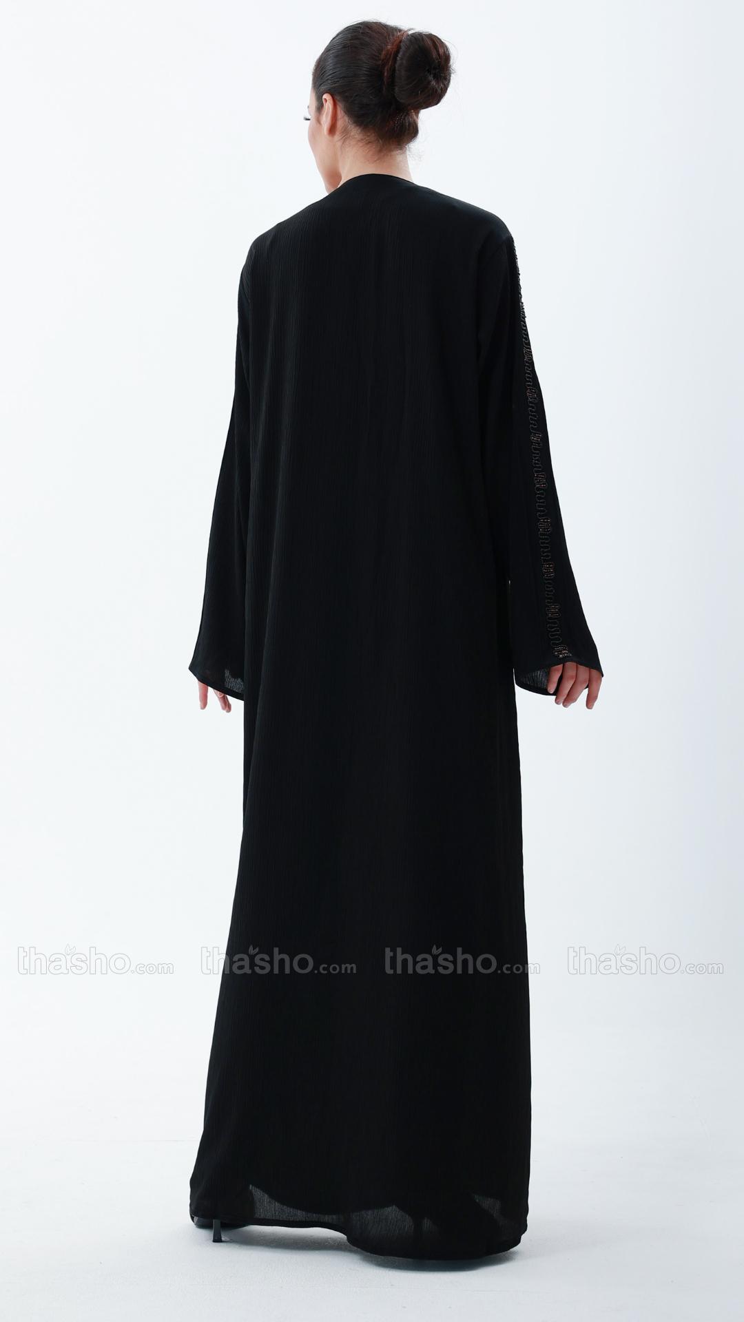 Black Abaya by Gulf Zoom with Handwork on Sleeve