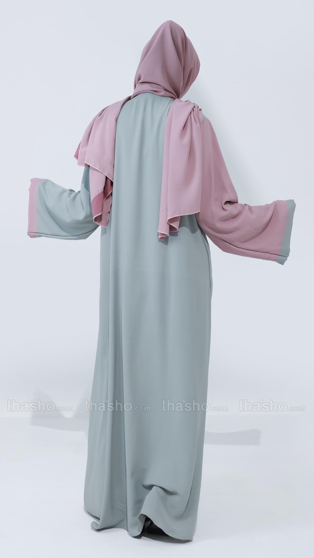   Chrome Grey And Blush Pink Front Open Abaya 
