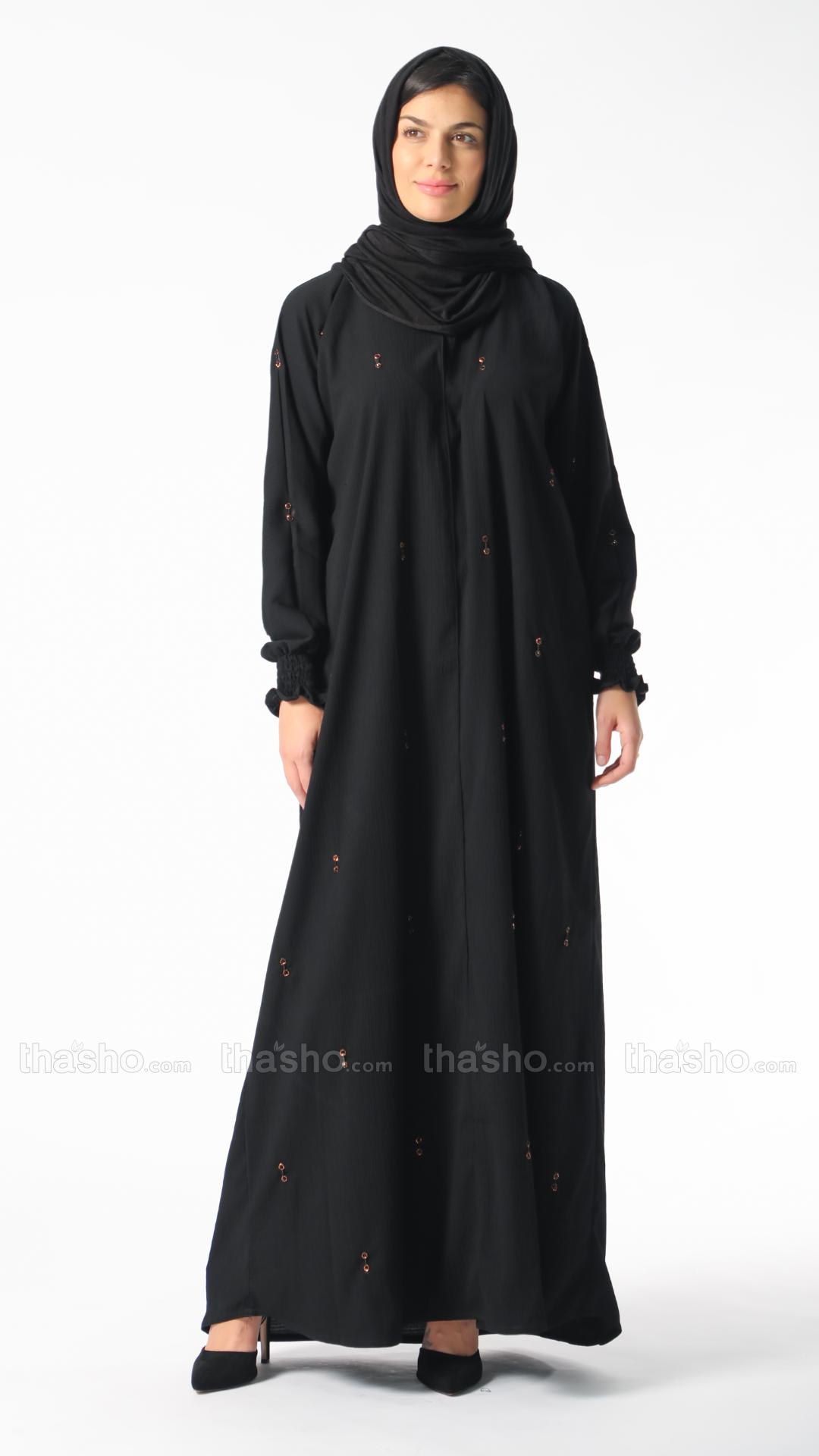 Simple Abaya with Handwork on the Front and Sleeves
