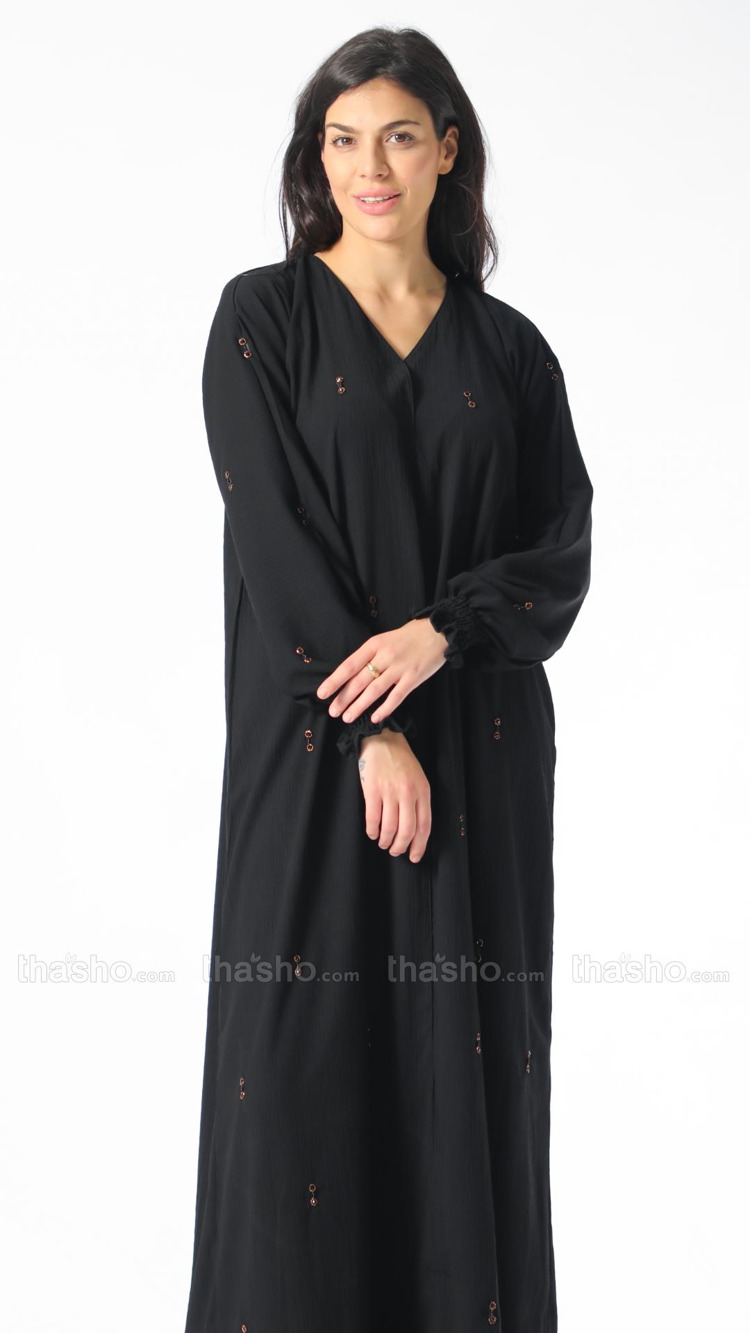 Simple Abaya with Handwork on the Front and Sleeves