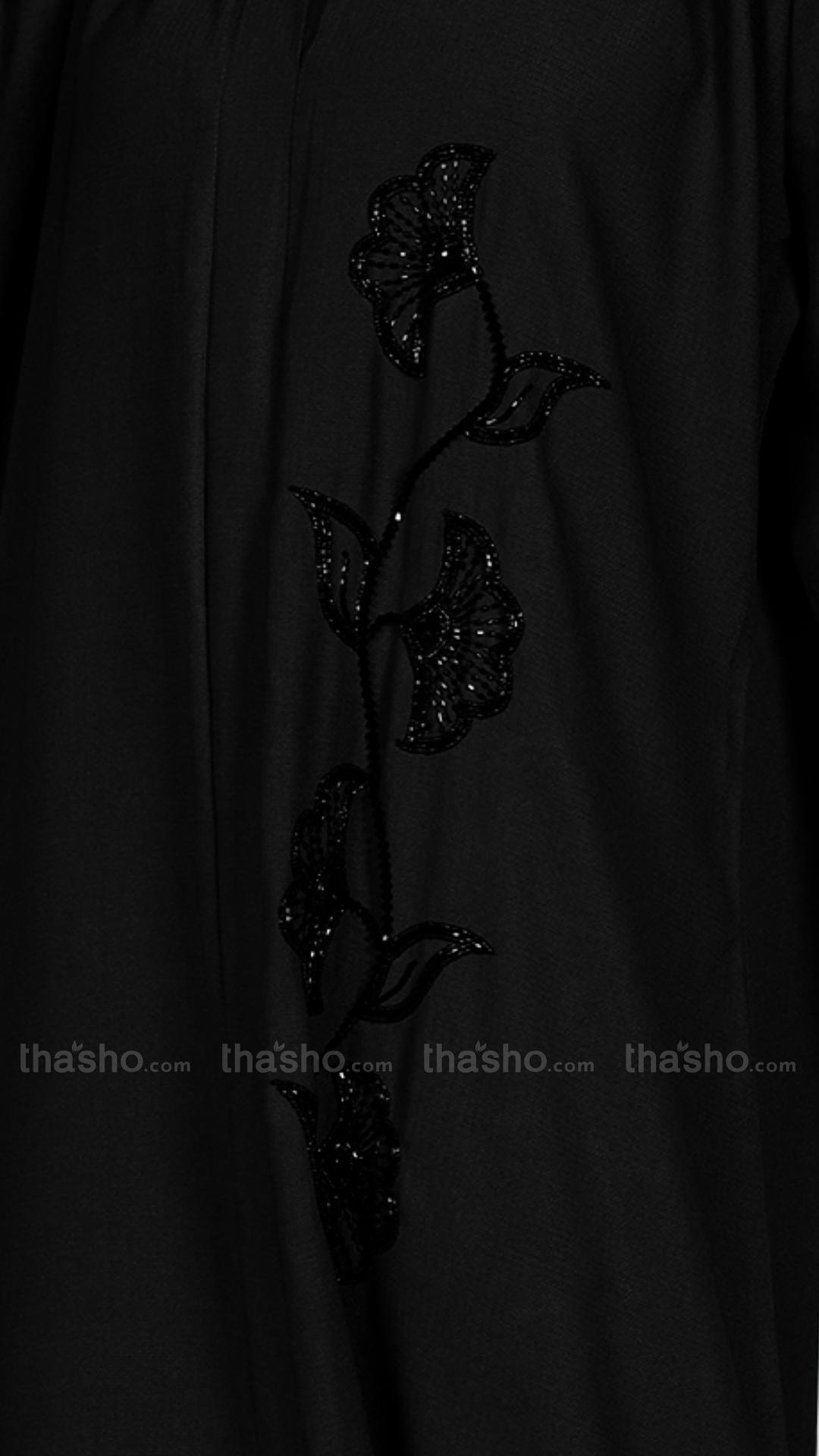Black Masha Crepe simple Abaya with Crystal Handwork 