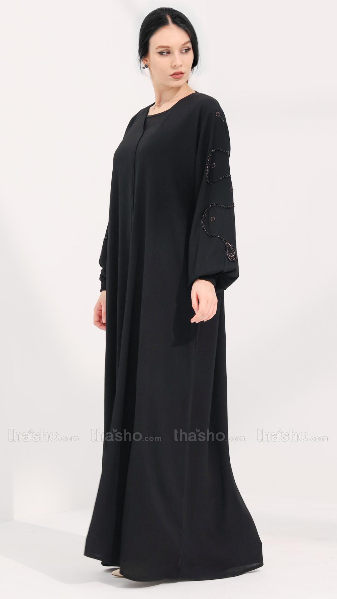 Black Stylish Abaya with Handwork on the Sleeves