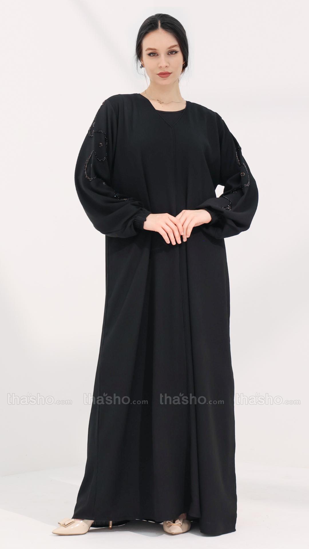 Black Stylish Abaya with Handwork on the Sleeves