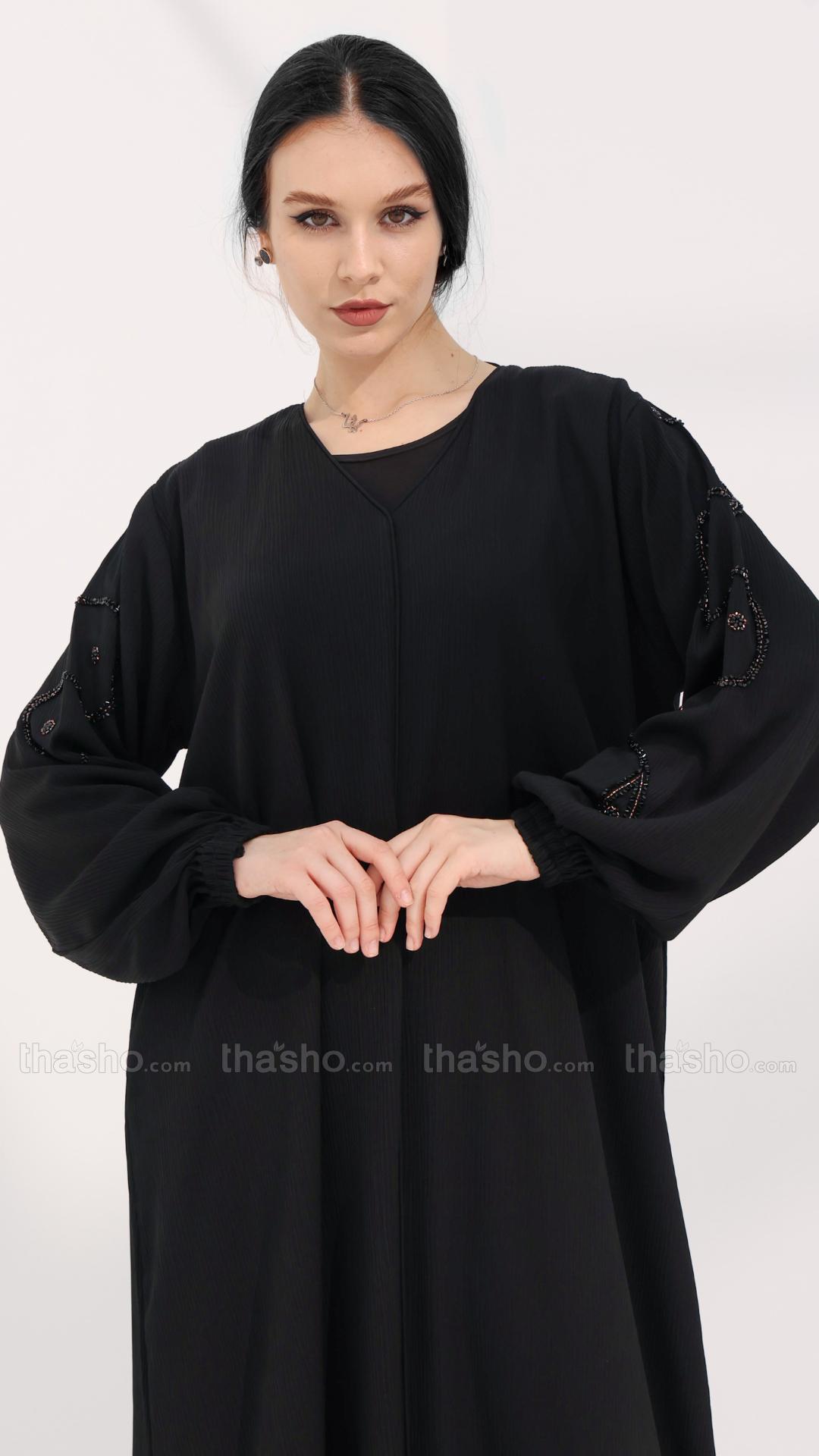 Black Stylish Abaya with Handwork on the Sleeves