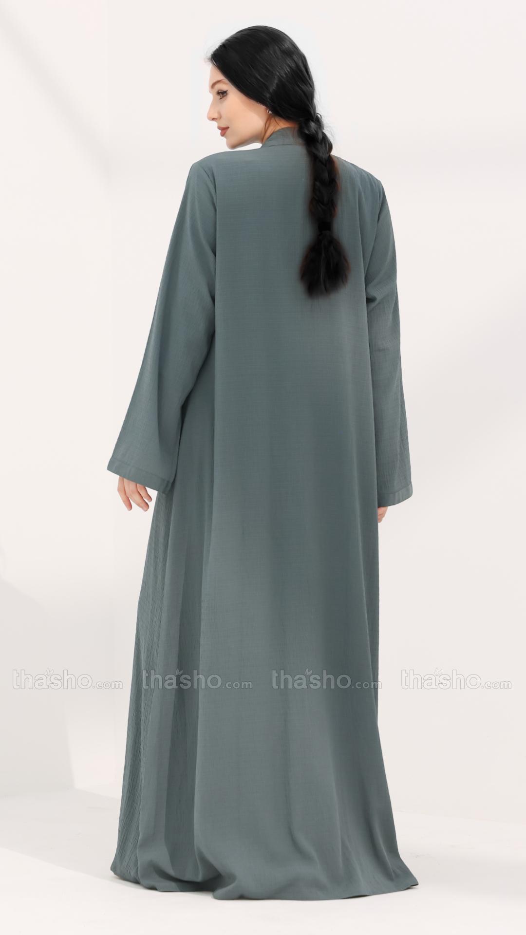 Cadet Blue FrontOpen Abaya with Show Buttons