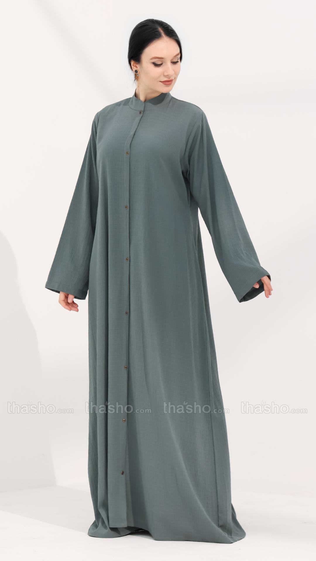 Cadet Blue FrontOpen Abaya with Show Buttons