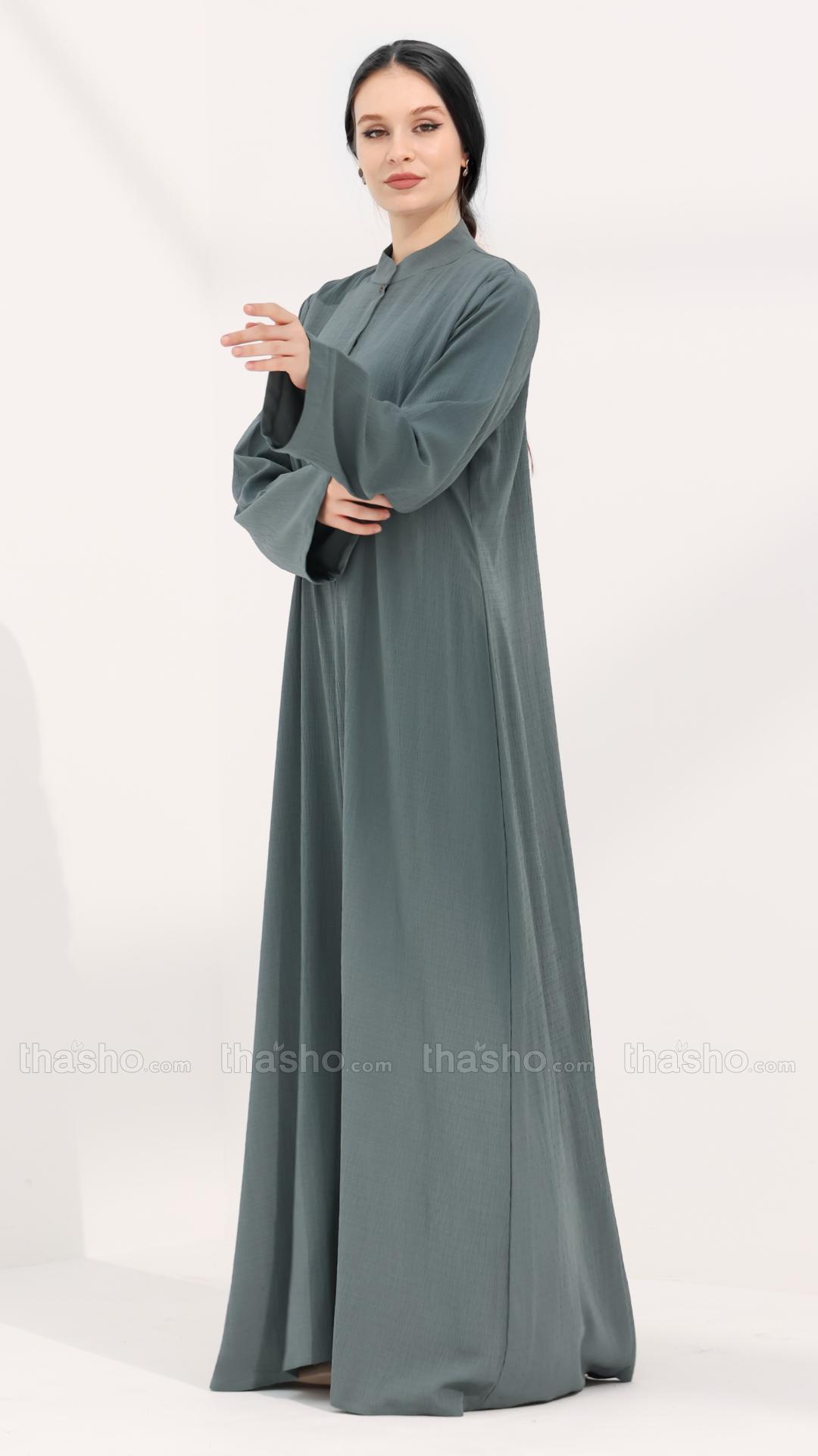 Cadet Blue FrontOpen Abaya with Show Buttons
