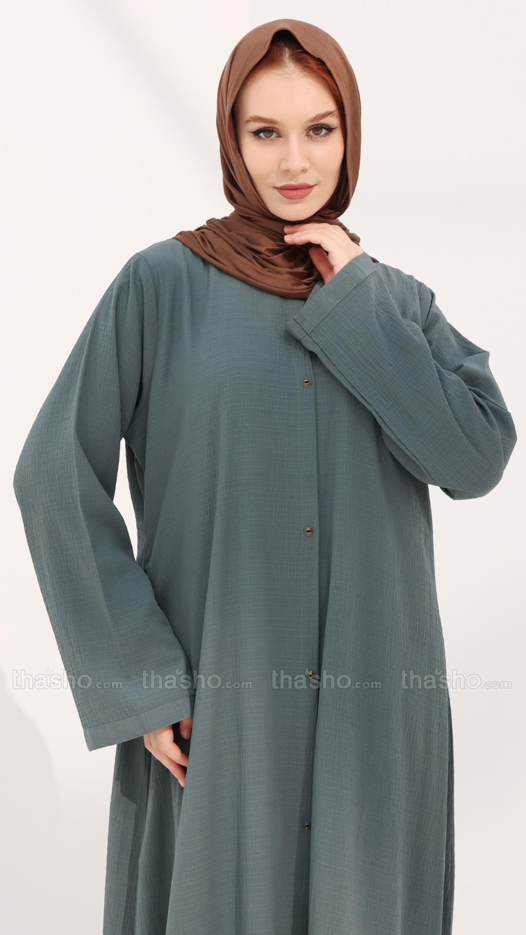 Cadet Blue FrontOpen Abaya with Show Buttons