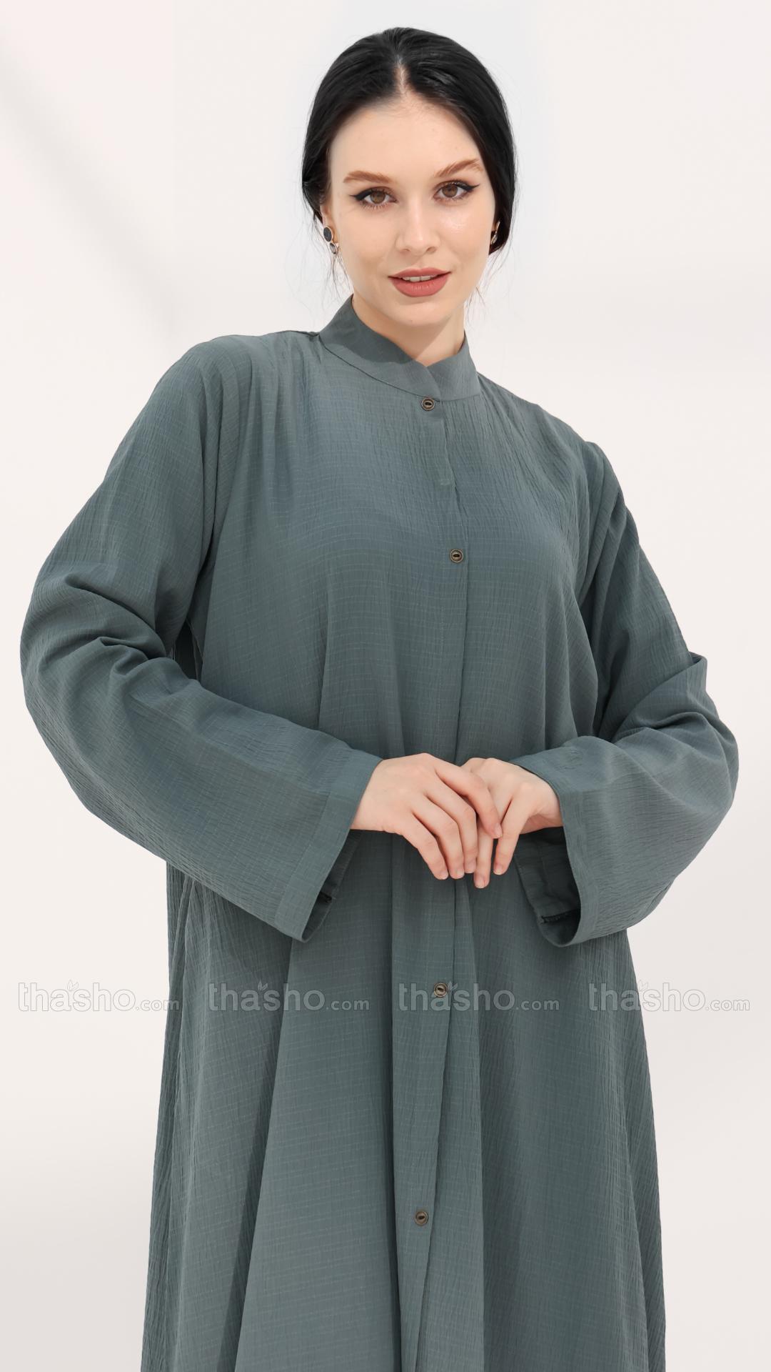 Cadet Blue FrontOpen Abaya with Show Buttons