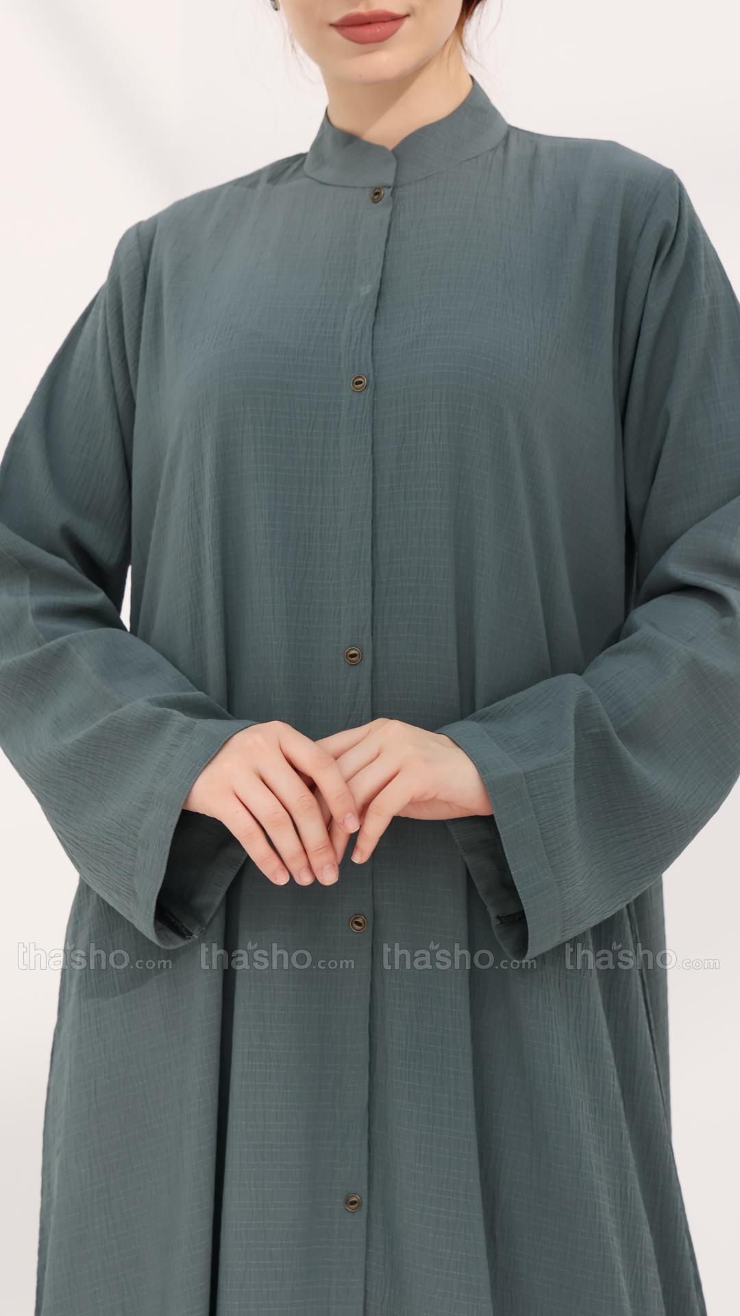 Cadet Blue FrontOpen Abaya with Show Buttons