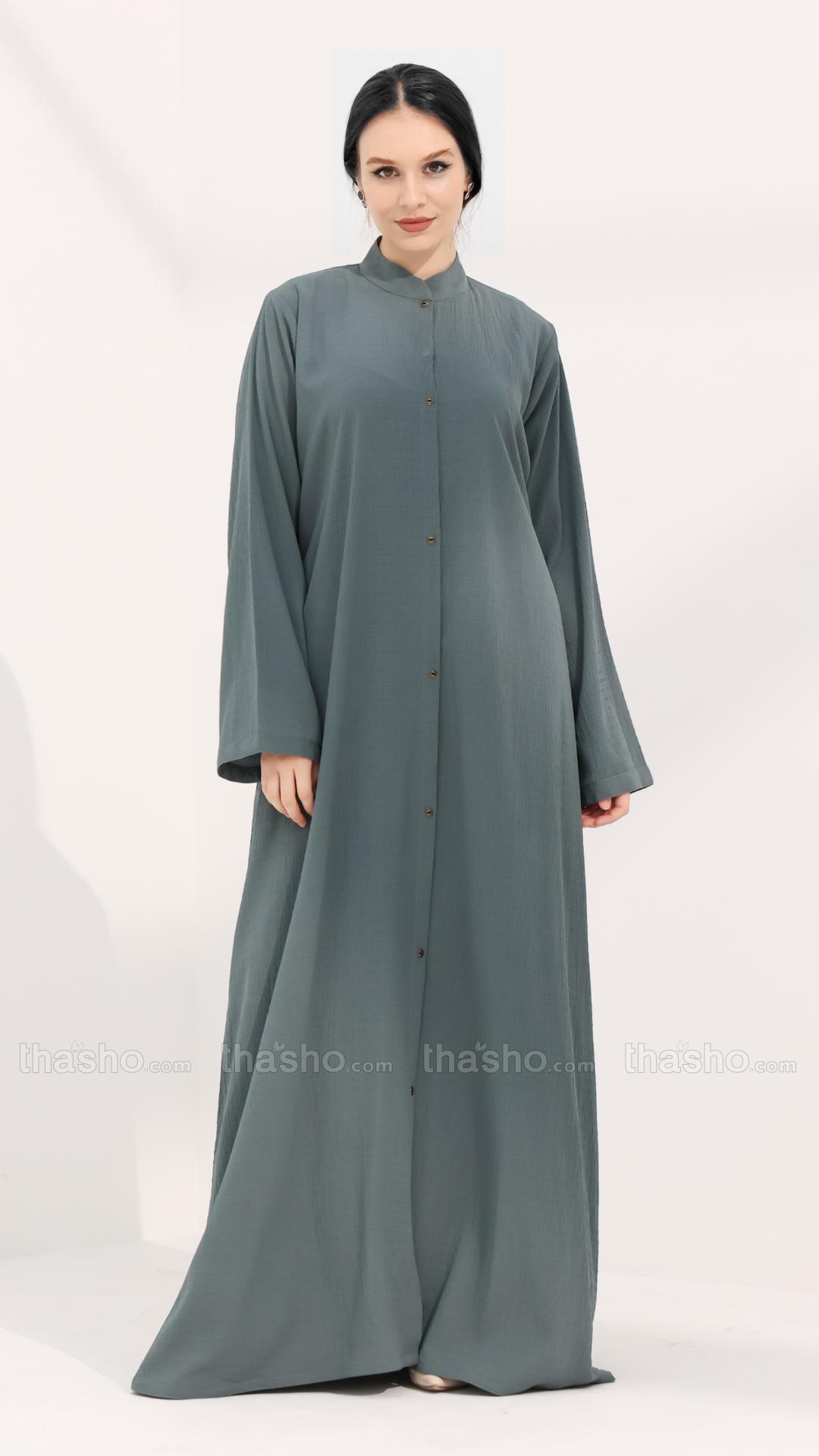 Cadet Blue FrontOpen Abaya with Show Buttons