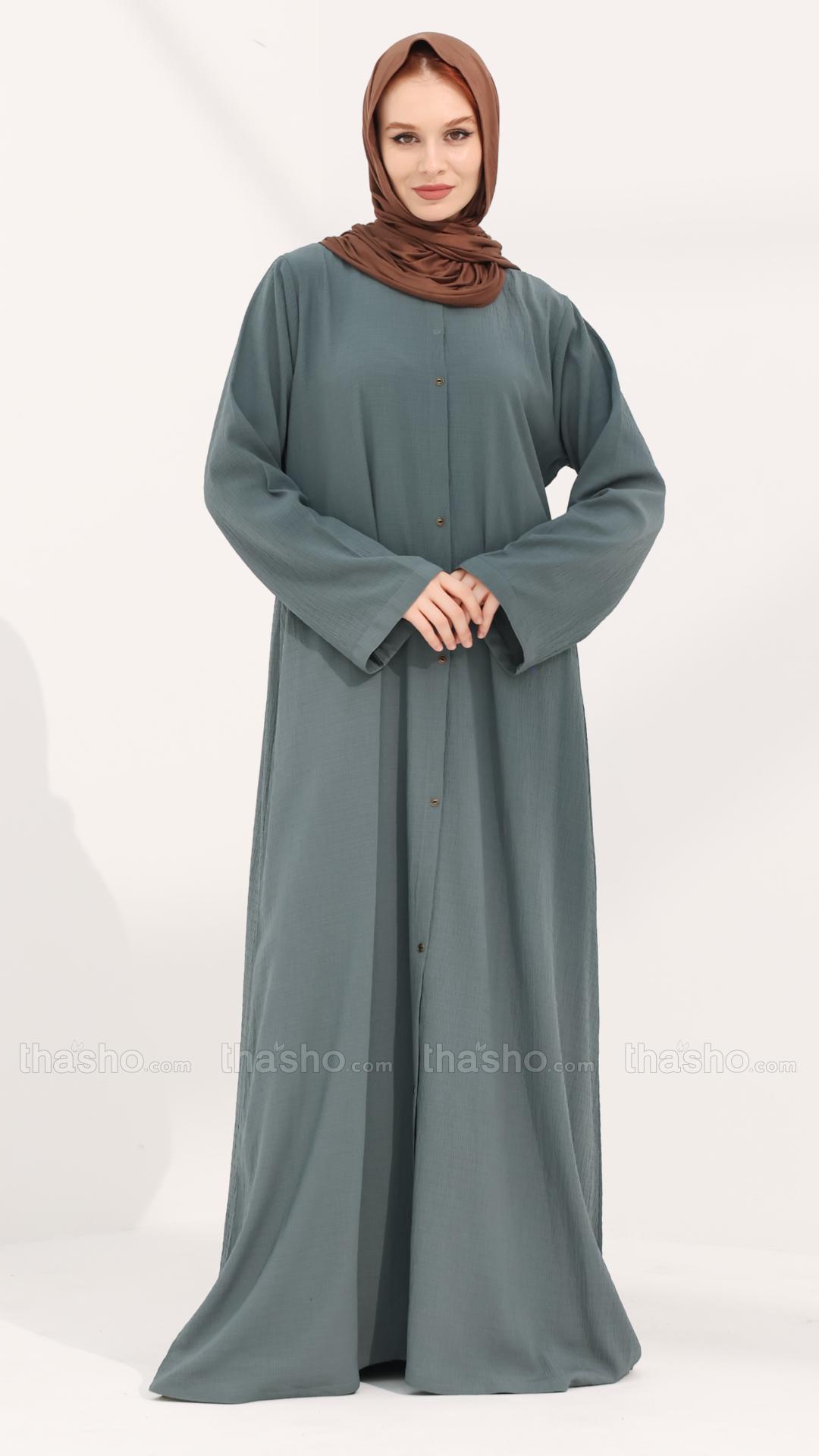 Cadet Blue FrontOpen Abaya with Show Buttons