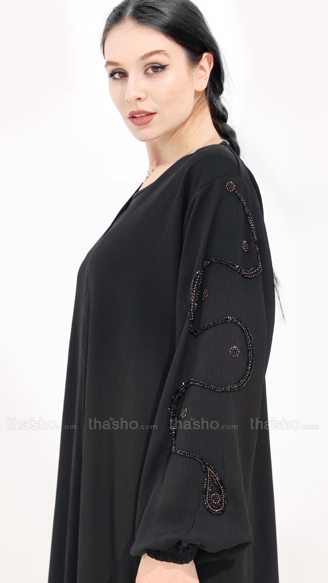 Black Stylish Abaya with Handwork on the Sleeves