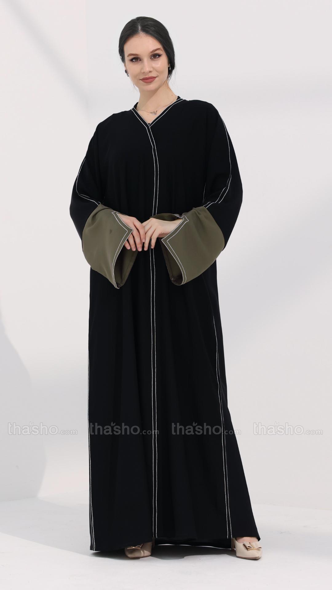 Black Elegant Abaya with Designed Stitching 