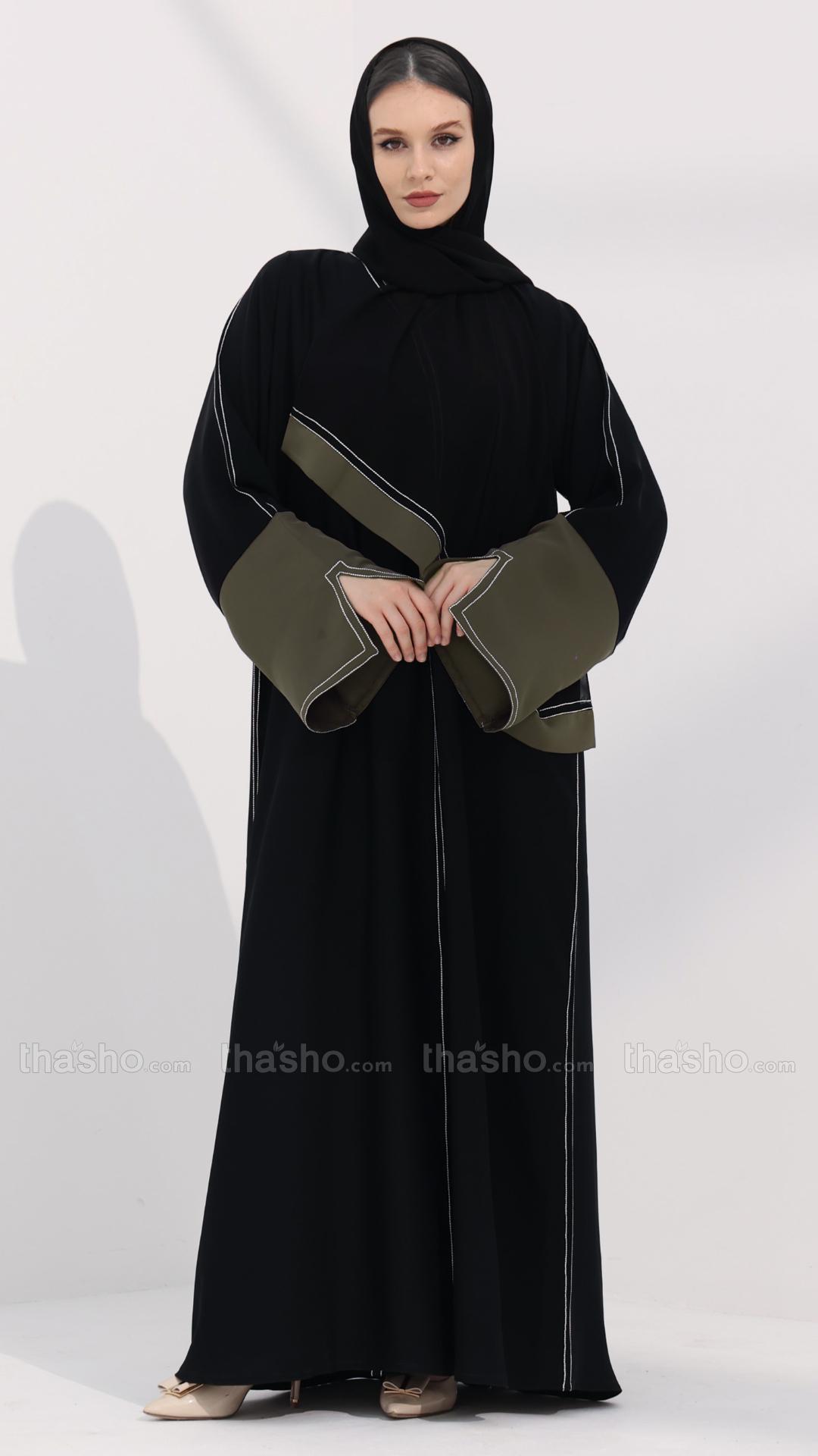 Black Elegant Abaya with Designed Stitching 