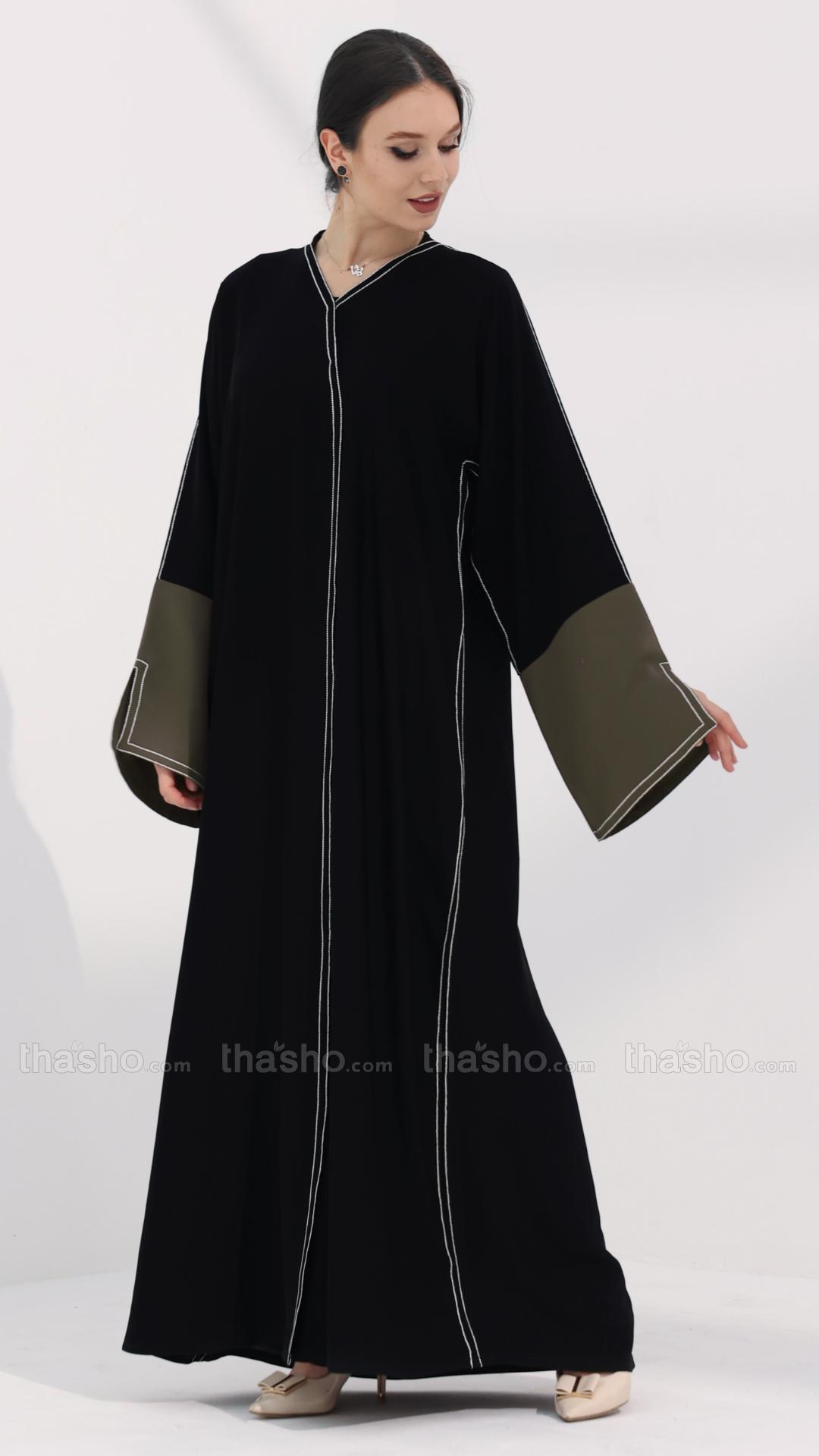 Black Elegant Abaya with Designed Stitching 