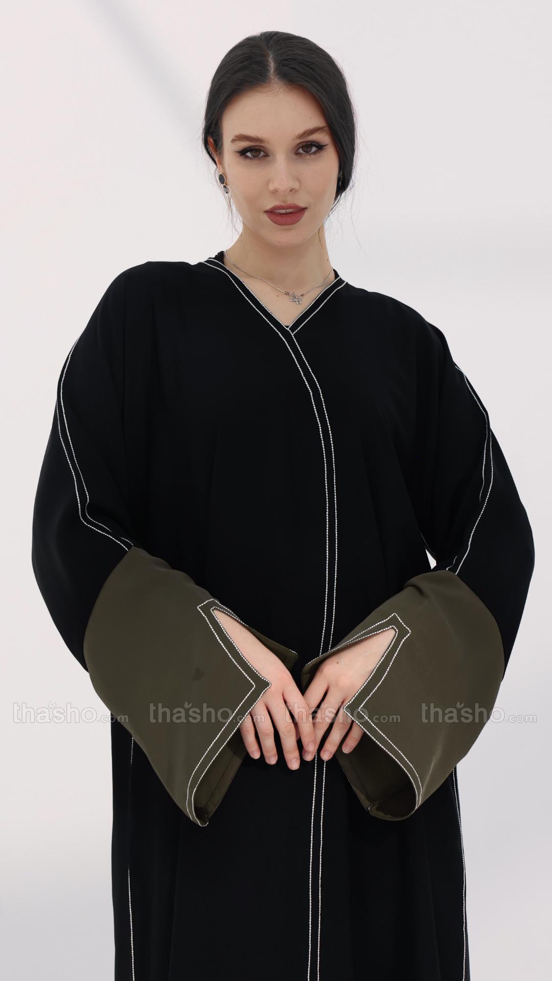 Black Elegant Abaya with Designed Stitching 