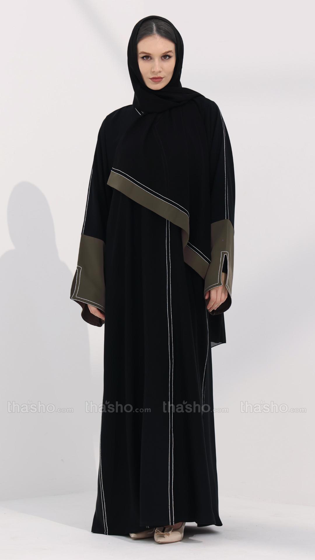 Black Elegant Abaya with Designed Stitching 