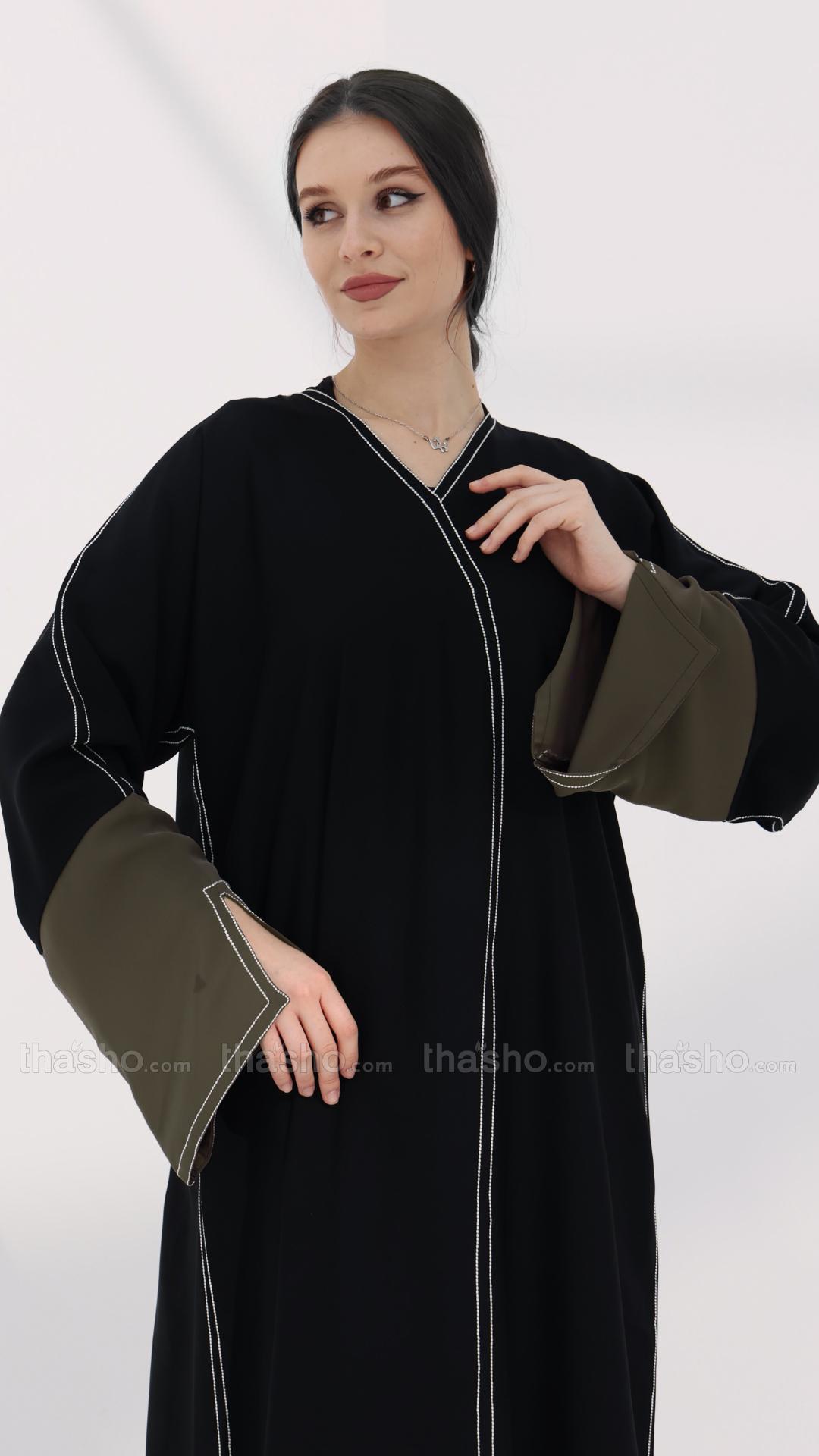 Black Elegant Abaya with Designed Stitching 
