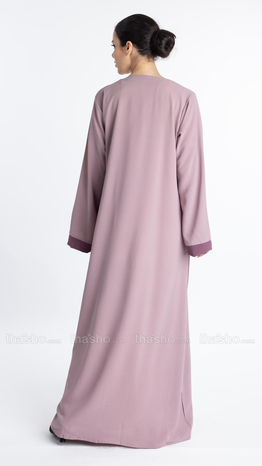  Modest Abaya With Show Buttons On The Front In Blush Pink And Dull Magenta