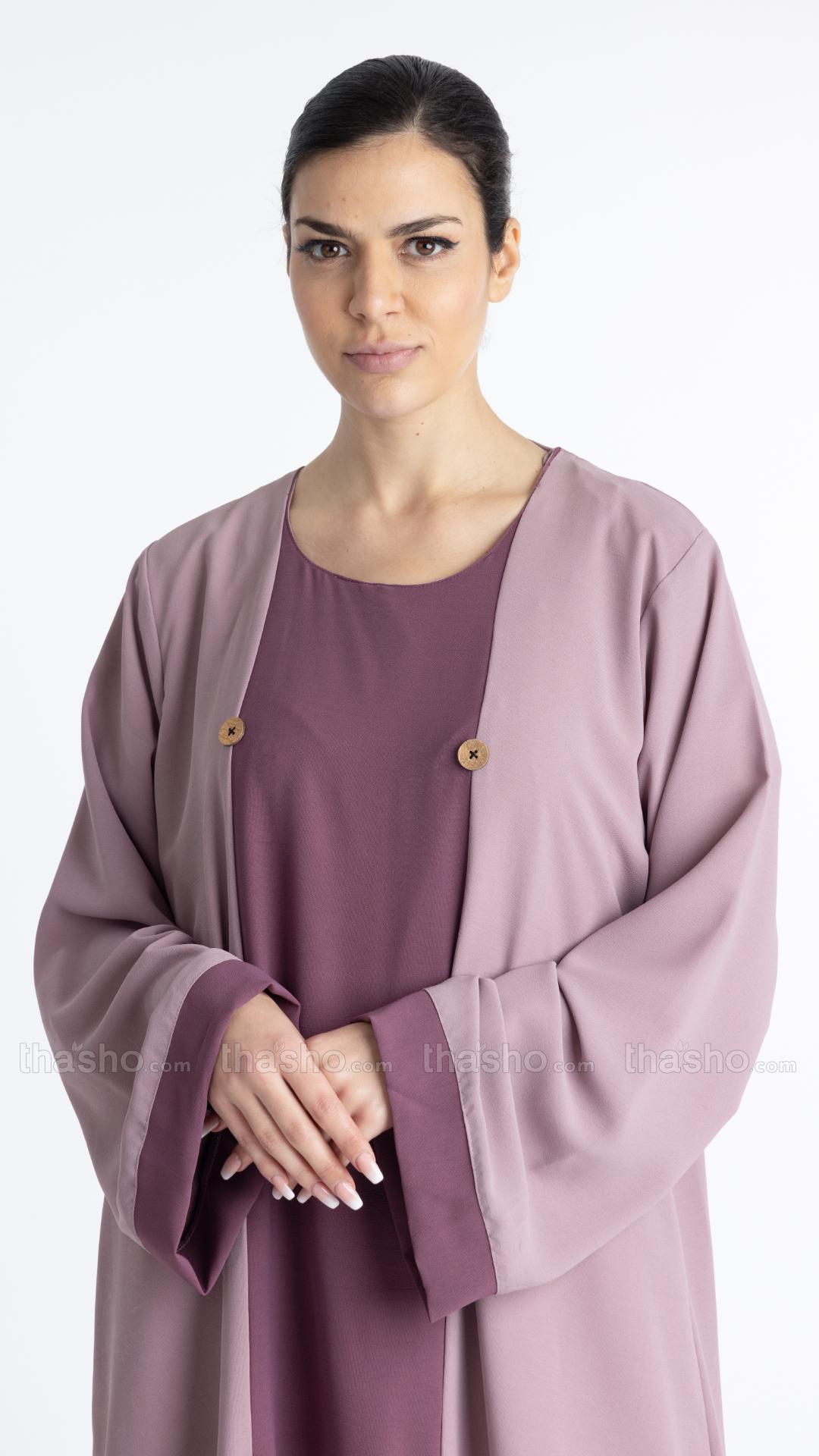 Modest Abaya with Show Buttons on the Front in  Blush Pink and Dull Magenta