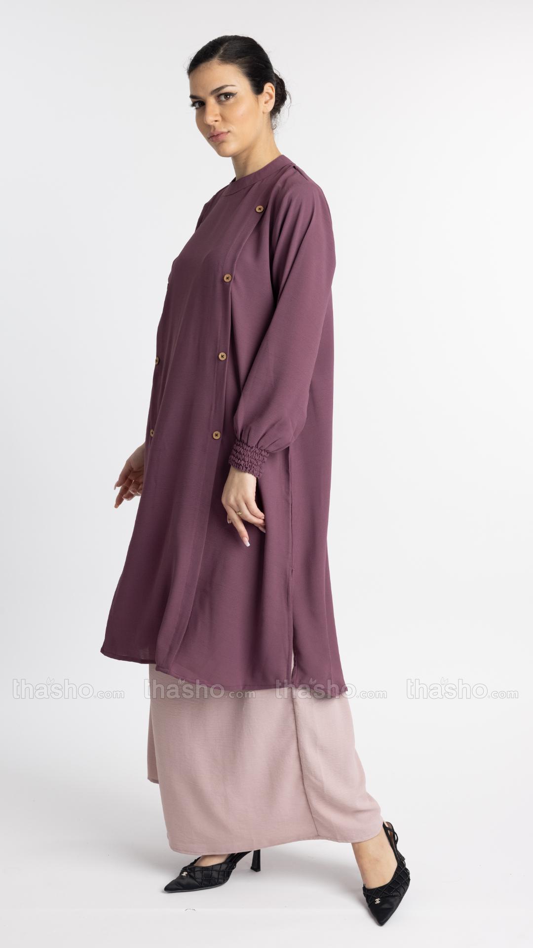 Dull Magenta And Blush Pink Stylish Two Pieces Skirt Abaya 