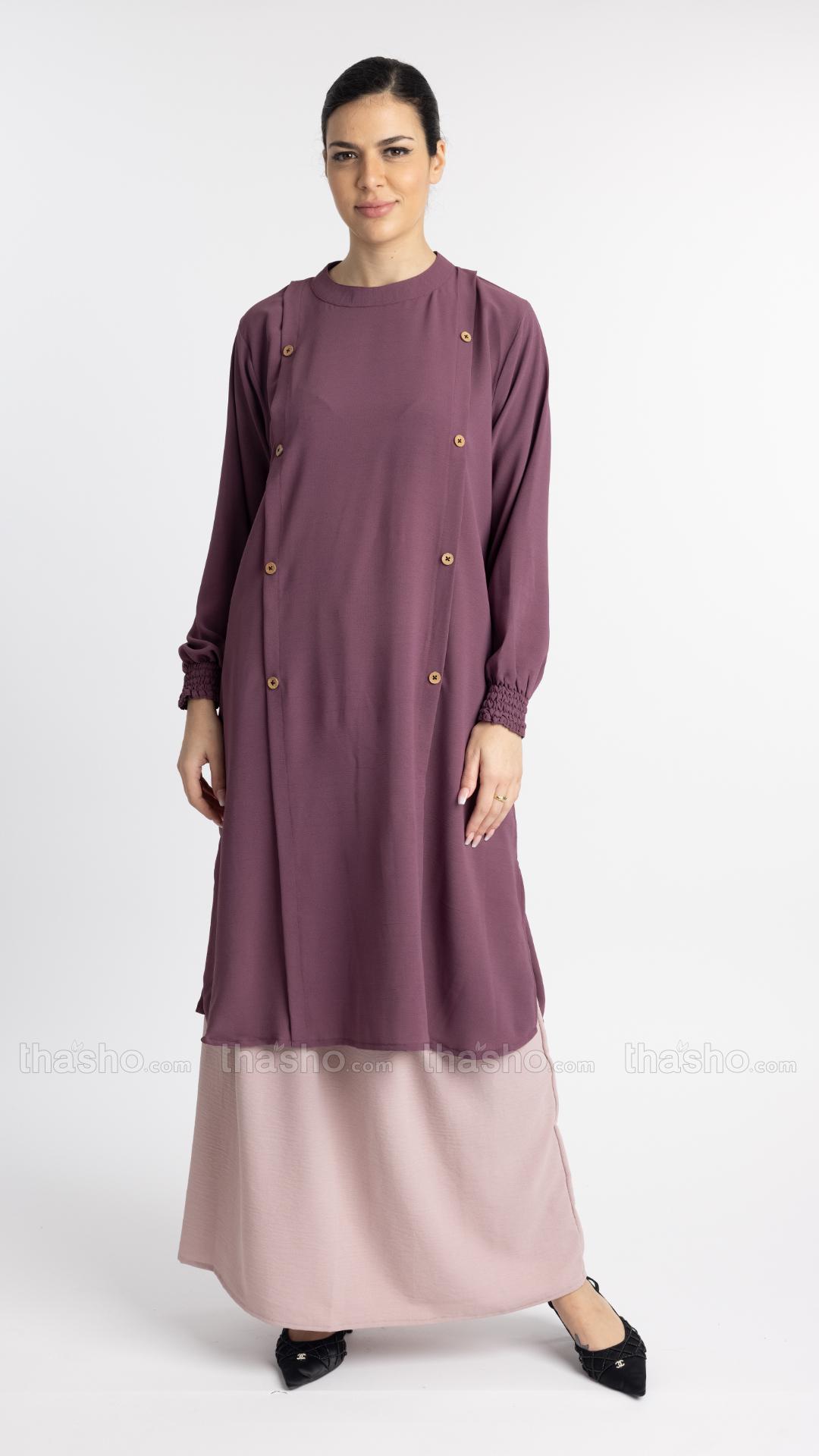 Dull Magenta And Blush Pink Stylish Two Pieces Skirt Abaya 