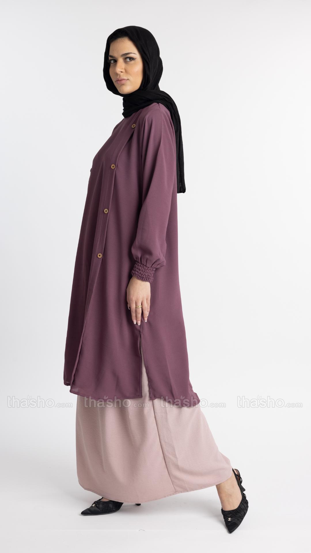 Dull Magenta And Blush Pink Stylish Two Pieces Skirt Abaya 