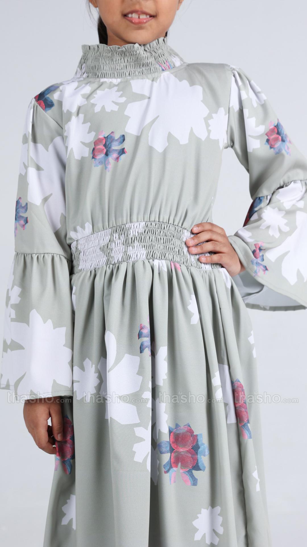 Mint Green Kids Modest Dress with a Floral Print 
