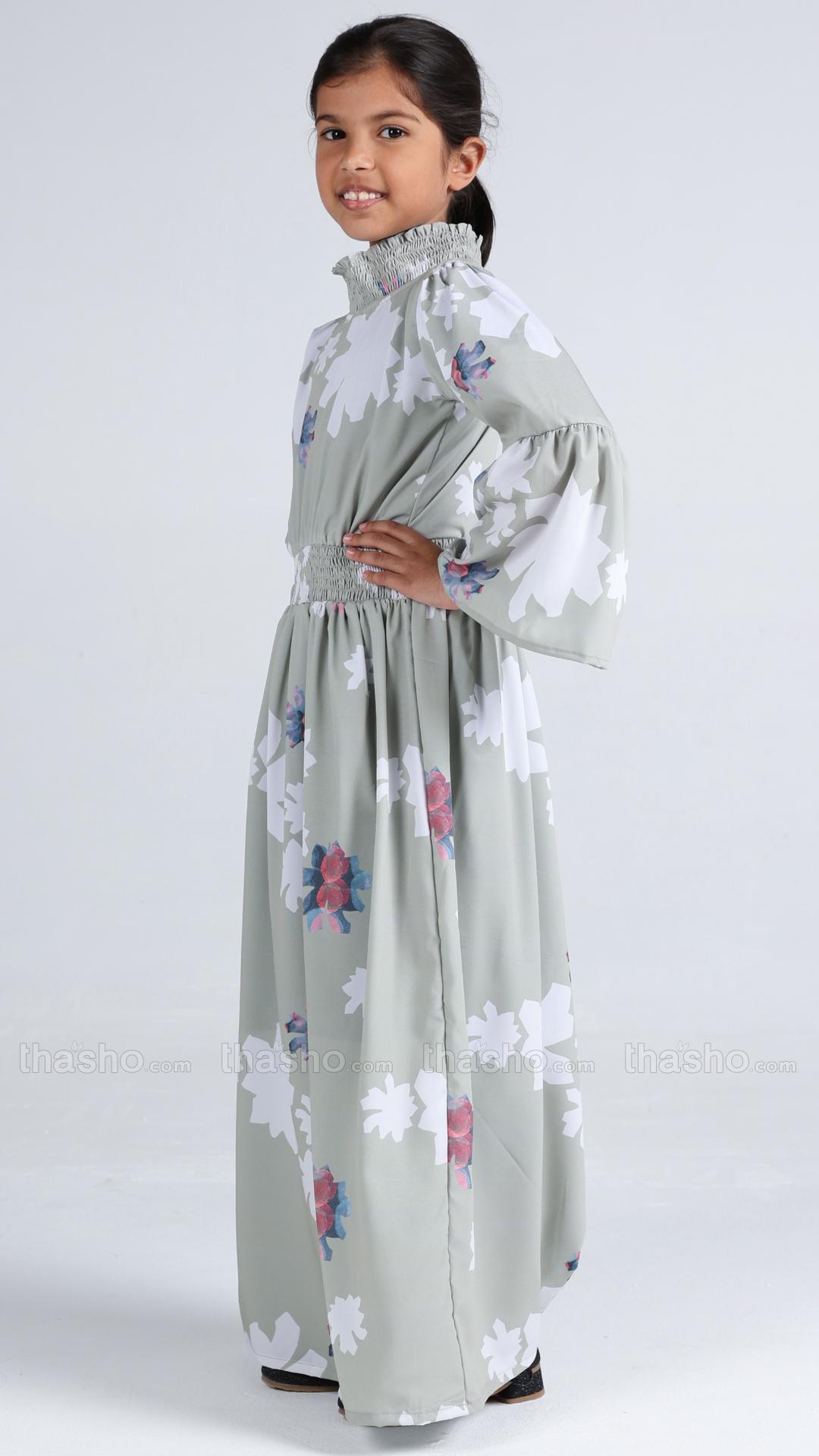 Mint Green Kids Modest Dress with a Floral Print 