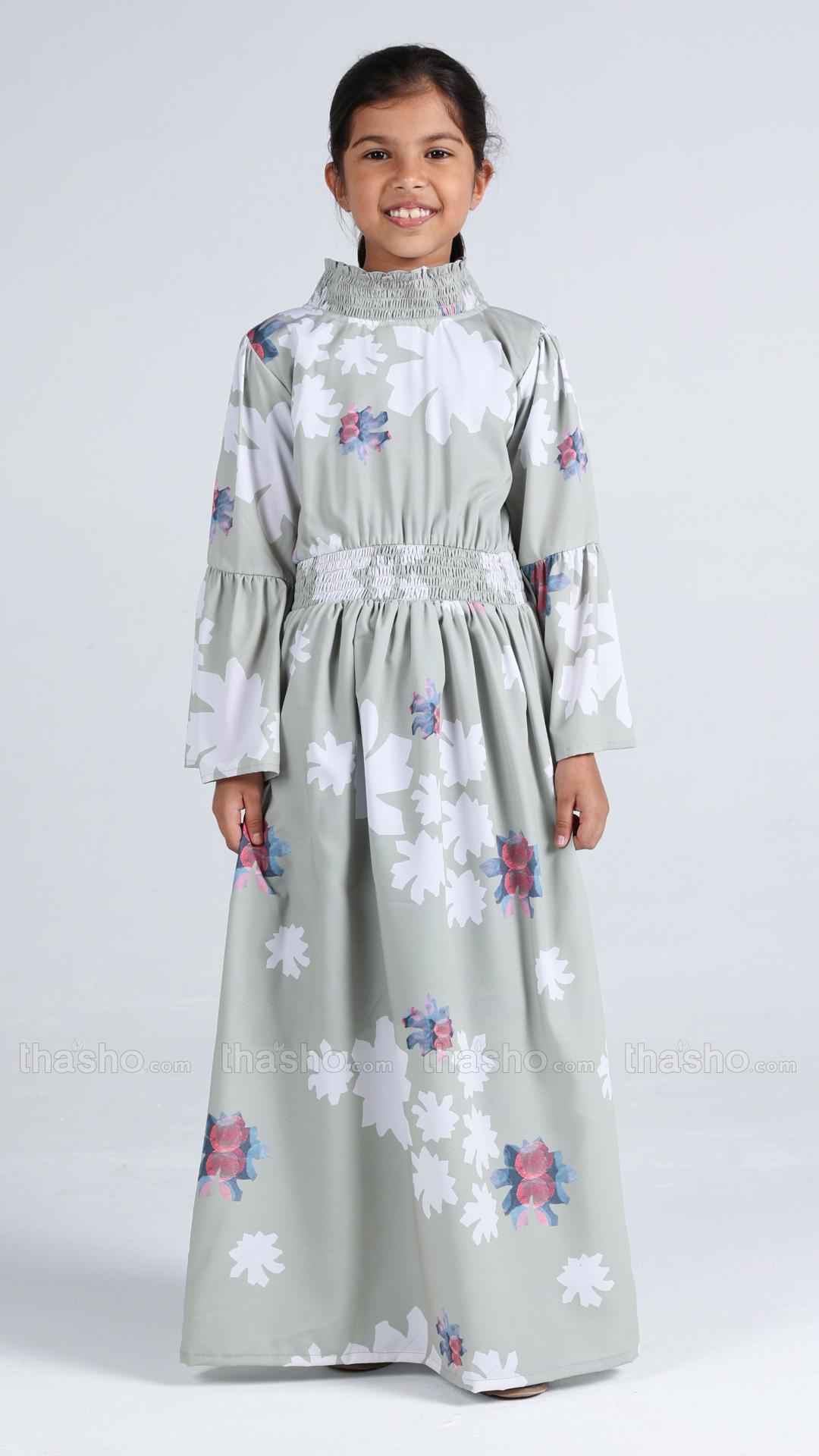 Mint Green Kids Modest Dress with a Floral Print 