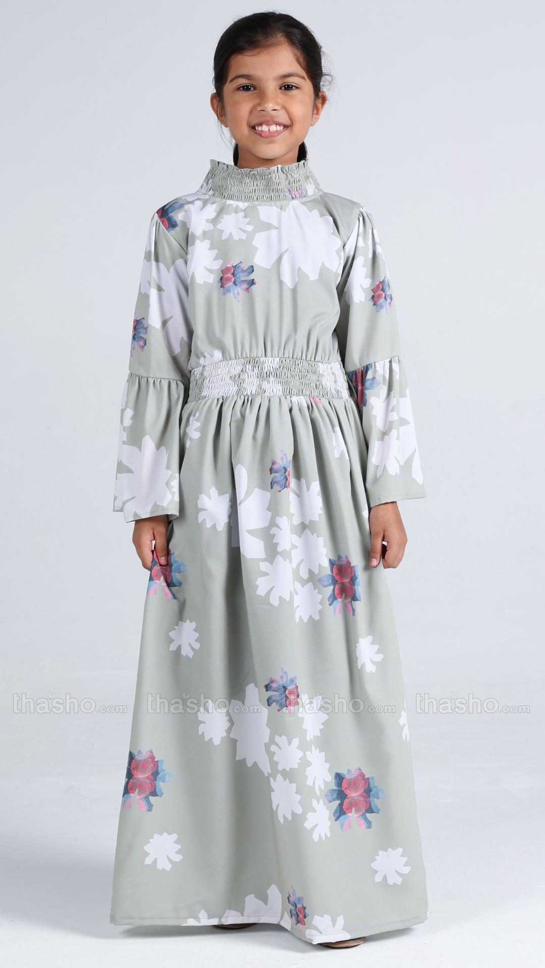 Mint Green Kids Modest Dress with a Floral Print 