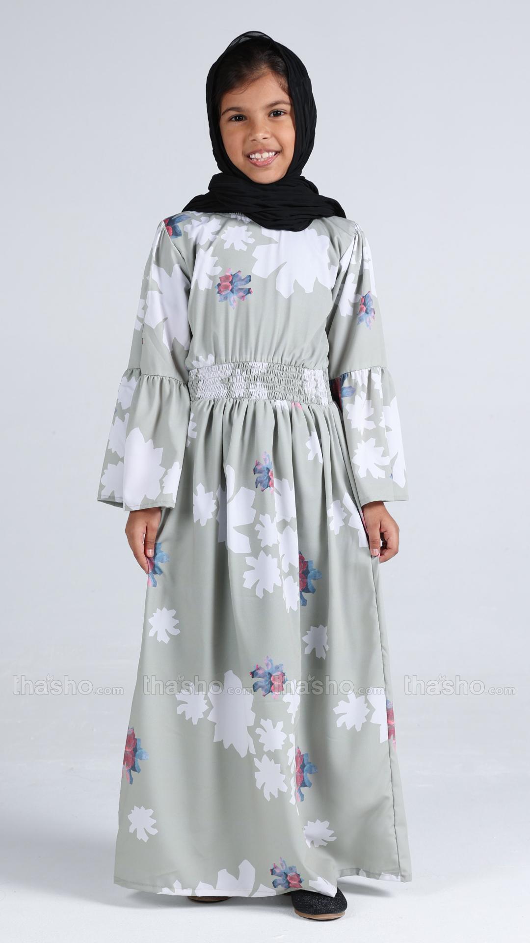 Mint Green Kids Modest Dress with a Floral Print 