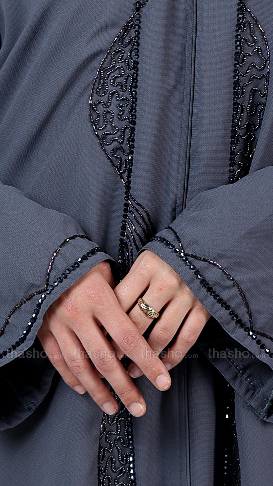 Ash Stylish Abaya with Elegant Handwork 