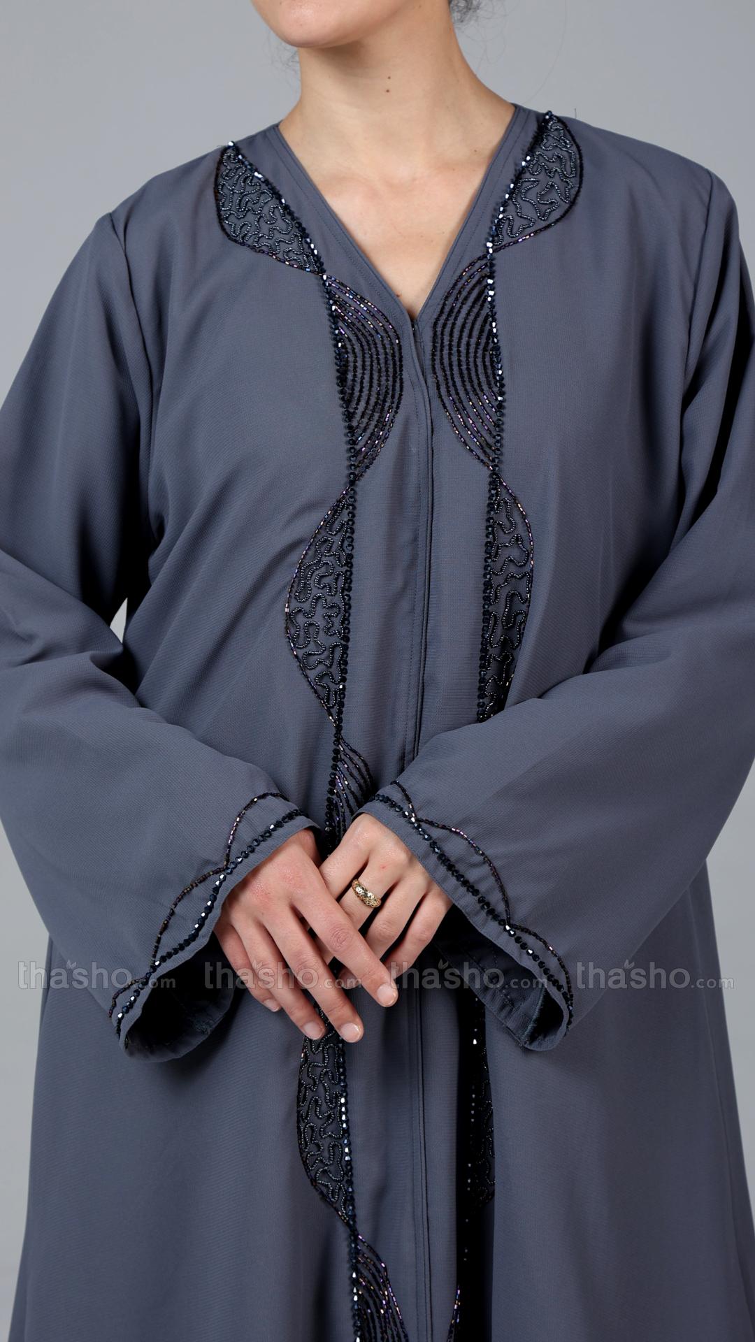 Ash Stylish Abaya with Elegant Handwork 