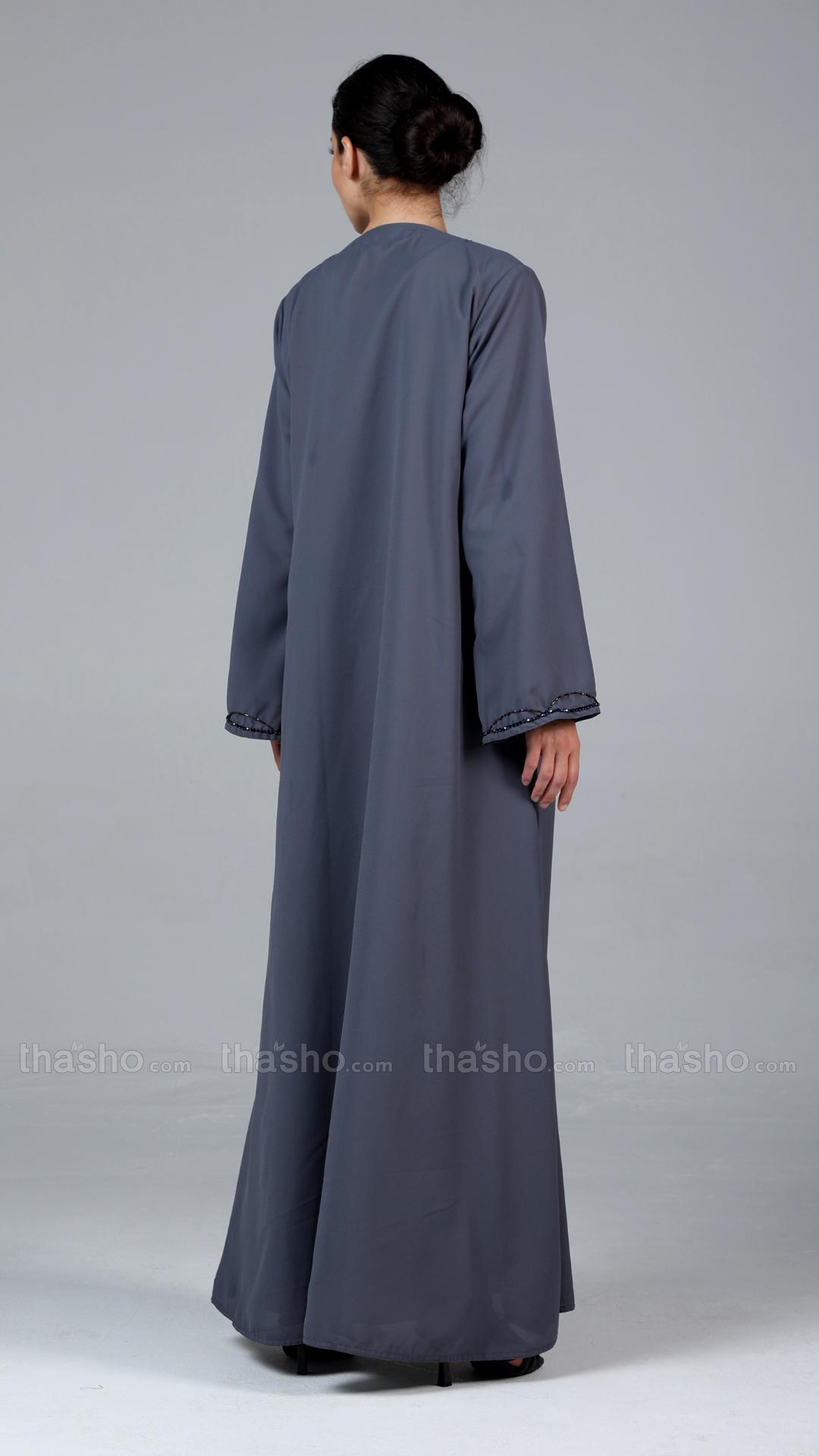 Ash Stylish Abaya with Elegant Handwork 