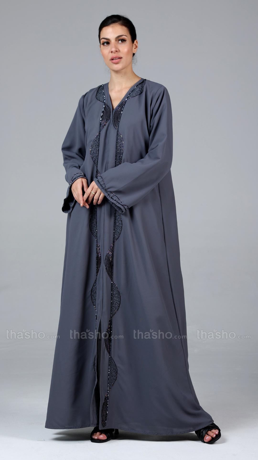 Ash Stylish Abaya with Elegant Handwork 